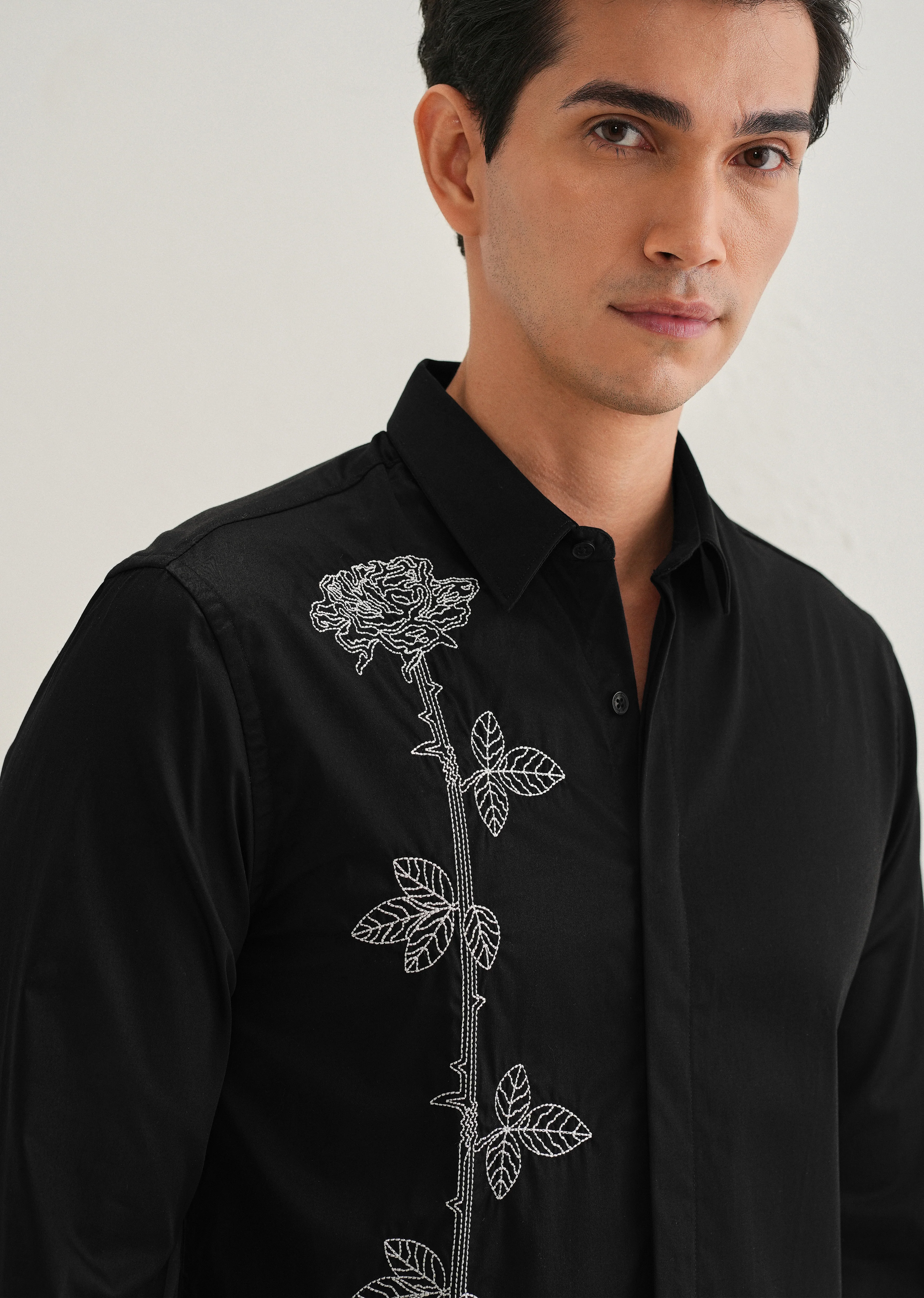 Rose Needle Work Black Shirt - Image 2