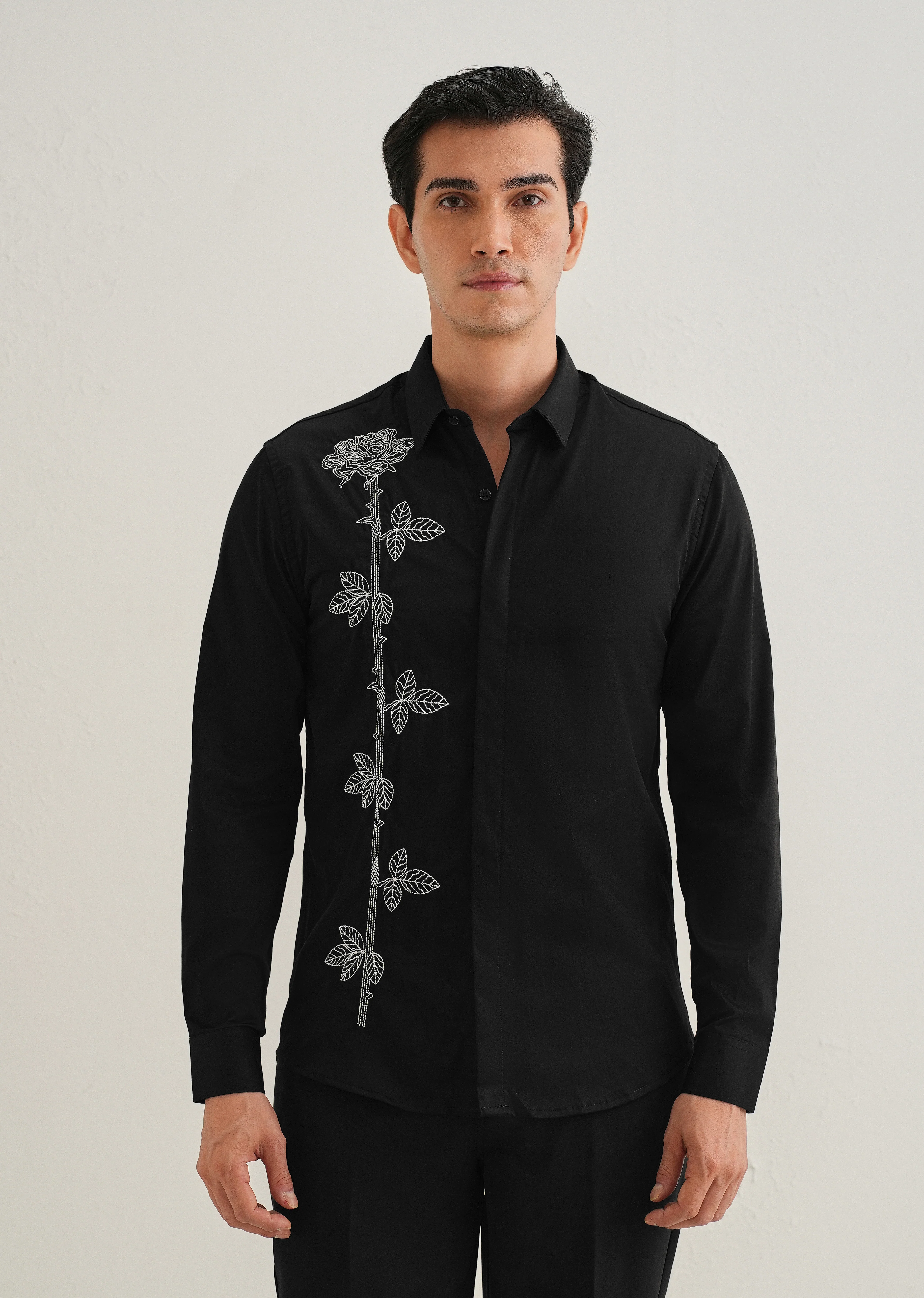 Rose Needle Work Black Shirt - Image 3