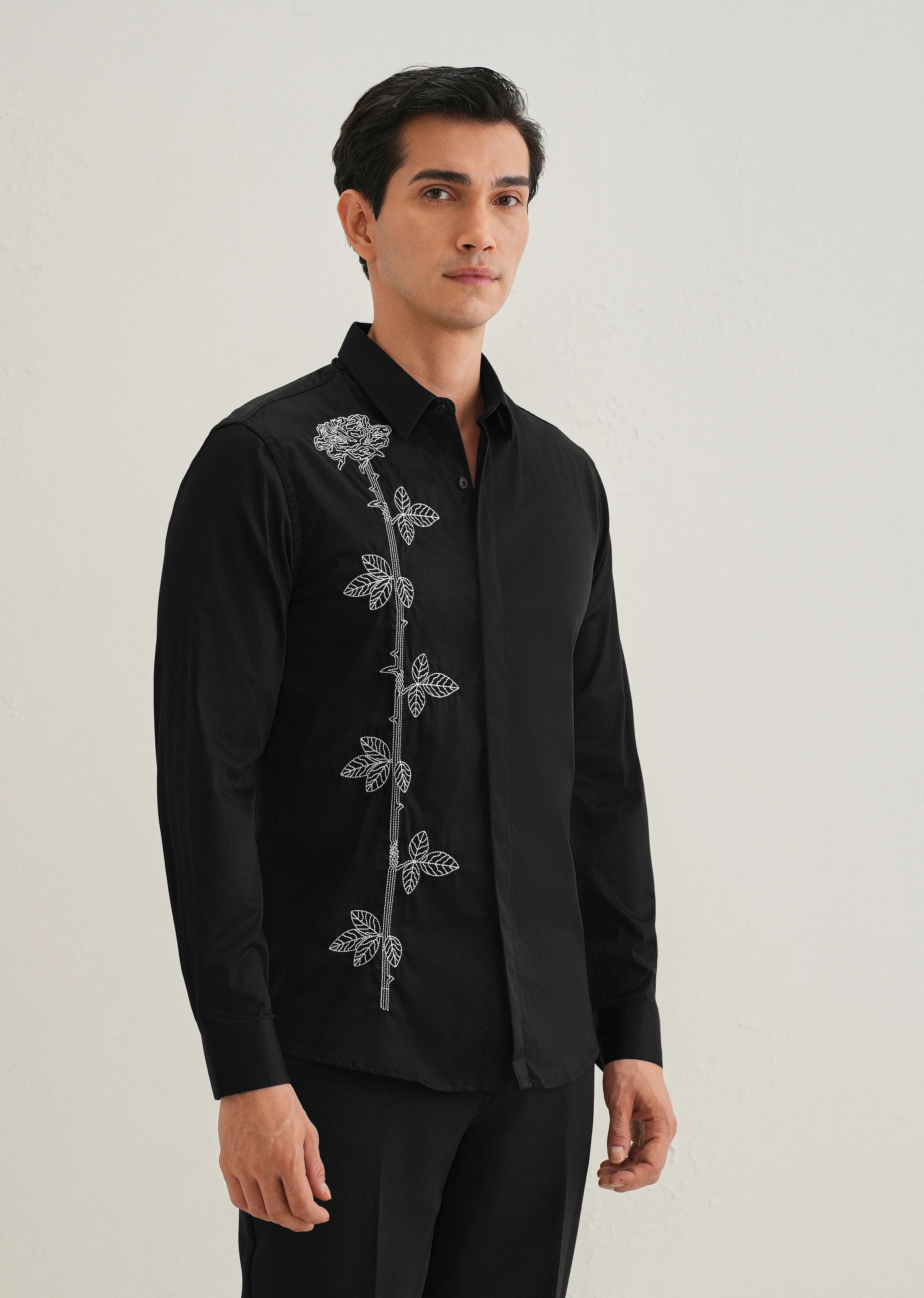 Rose Needle Work Black Shirt - Image 5