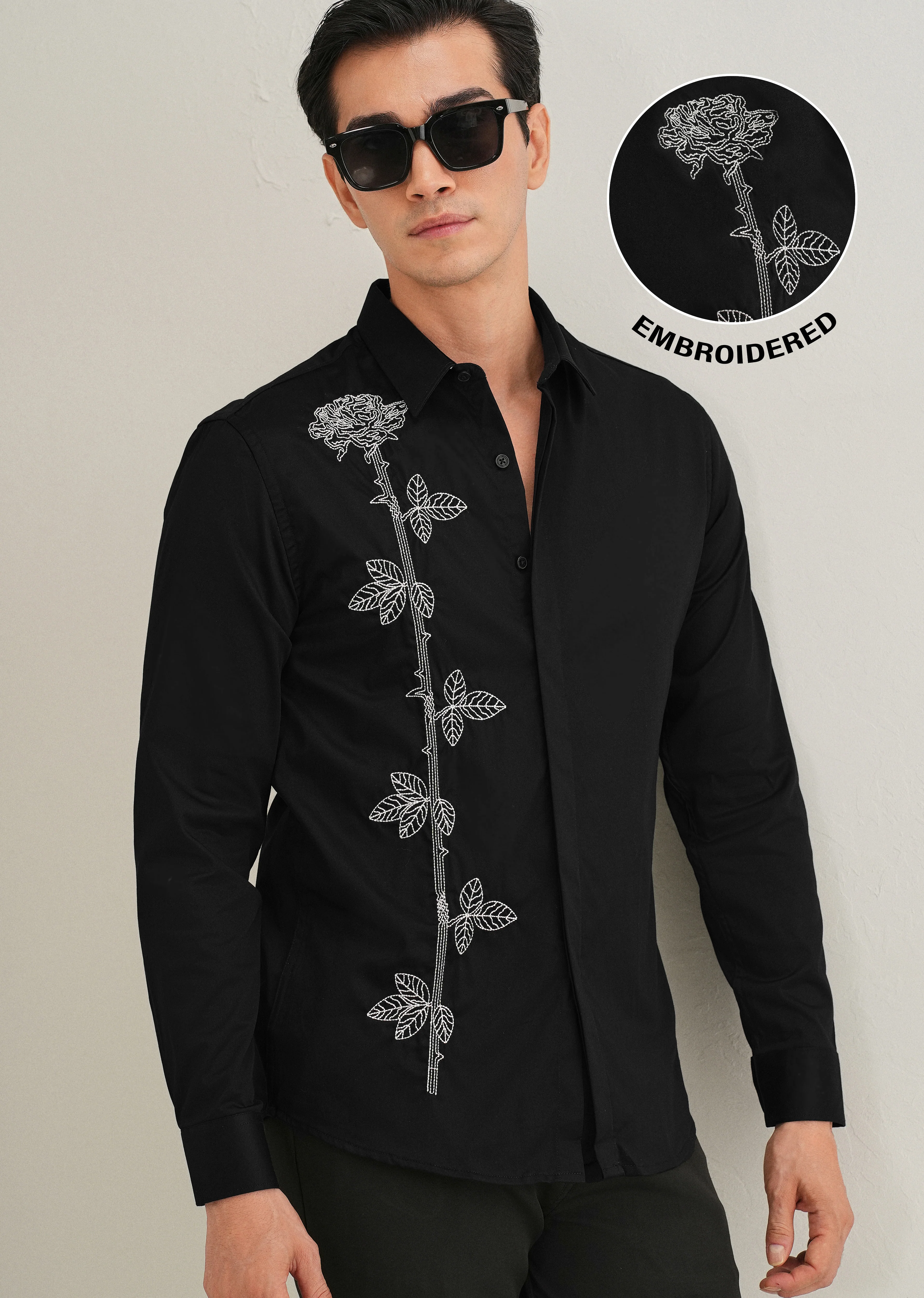 Rose Needle Work Black Shirt - Image 7