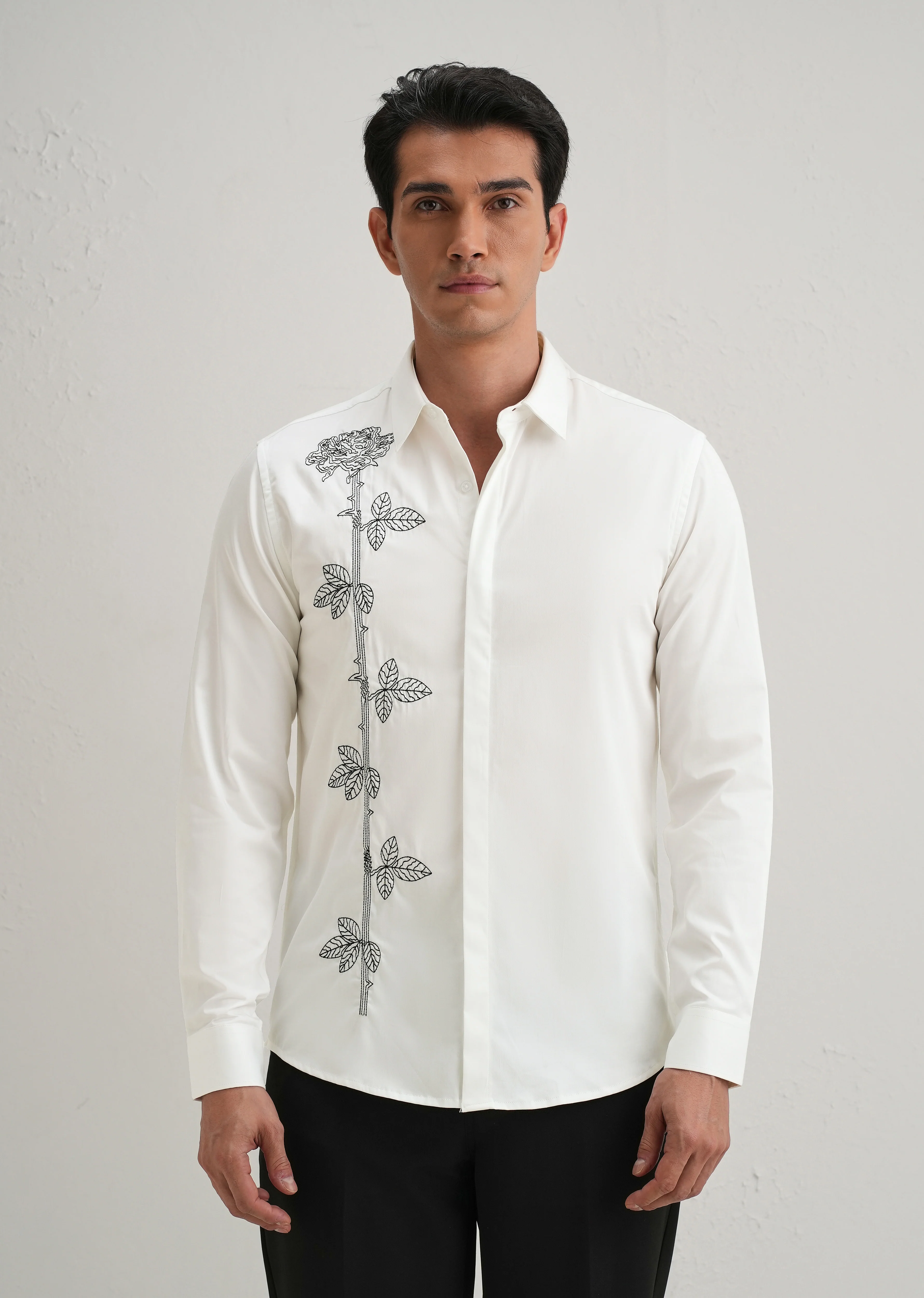 Rose Needle Work White Shirt - Image 3