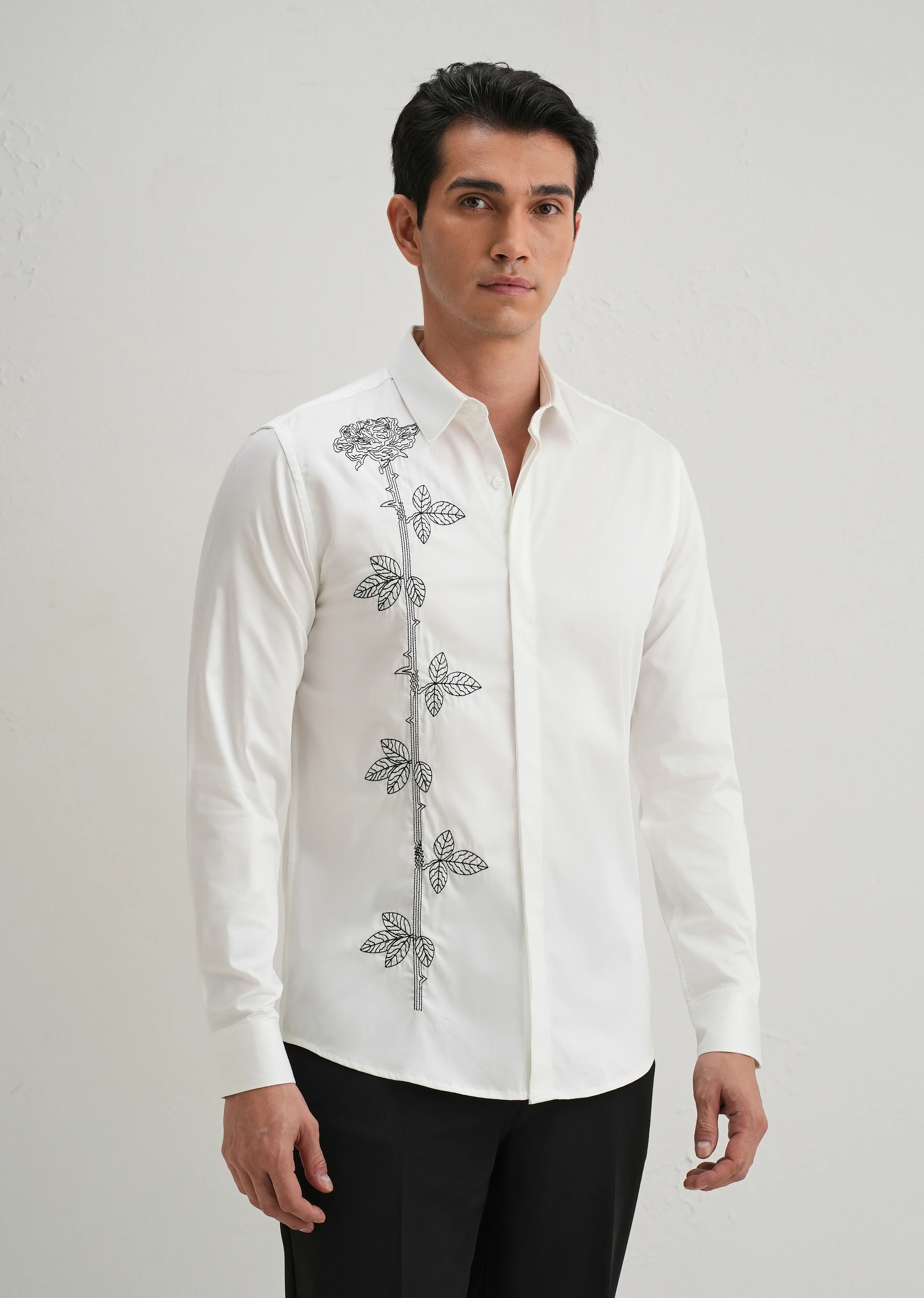 Rose Needle Work White Shirt - Image 4