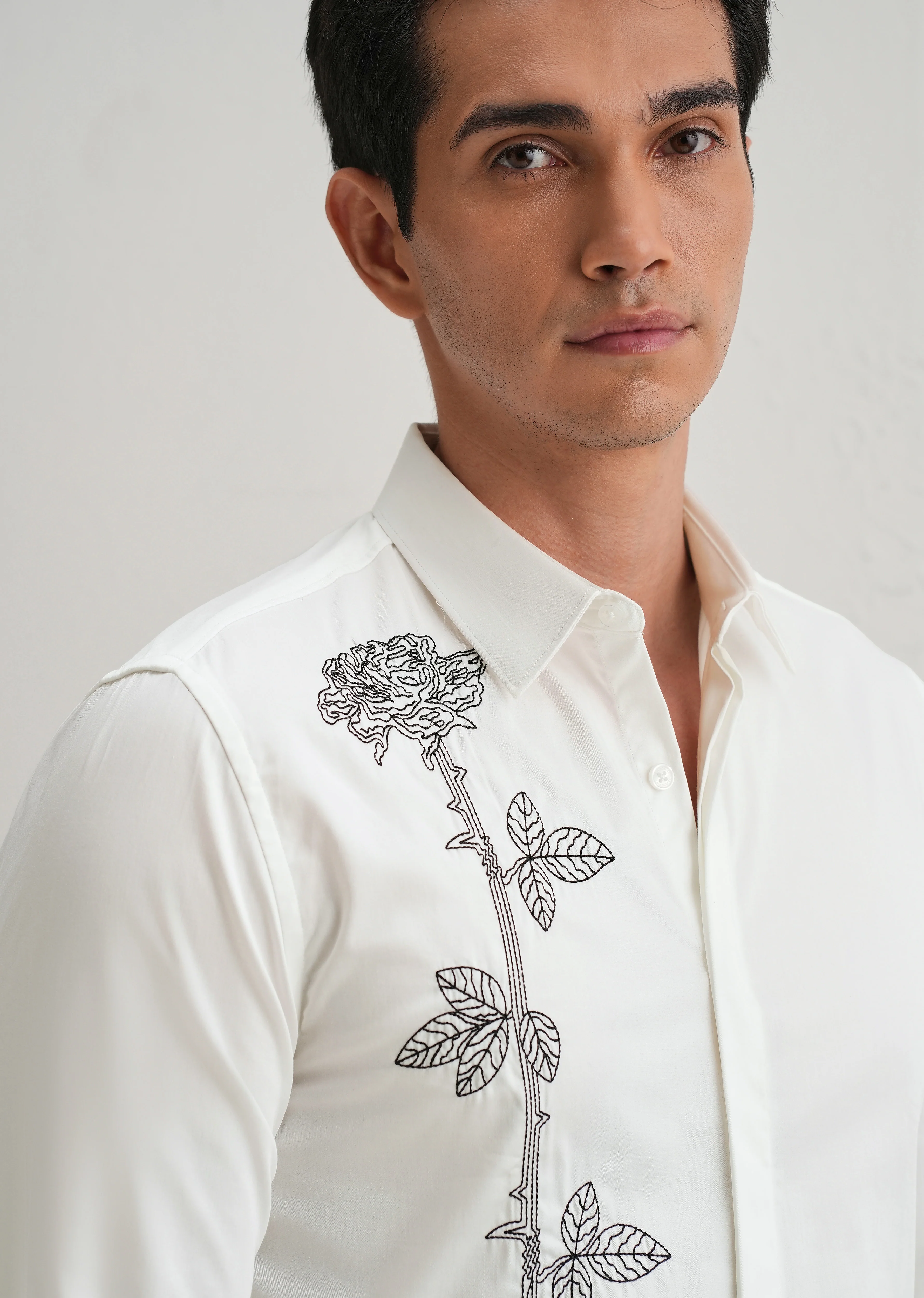Rose Needle Work White Shirt - Image 5