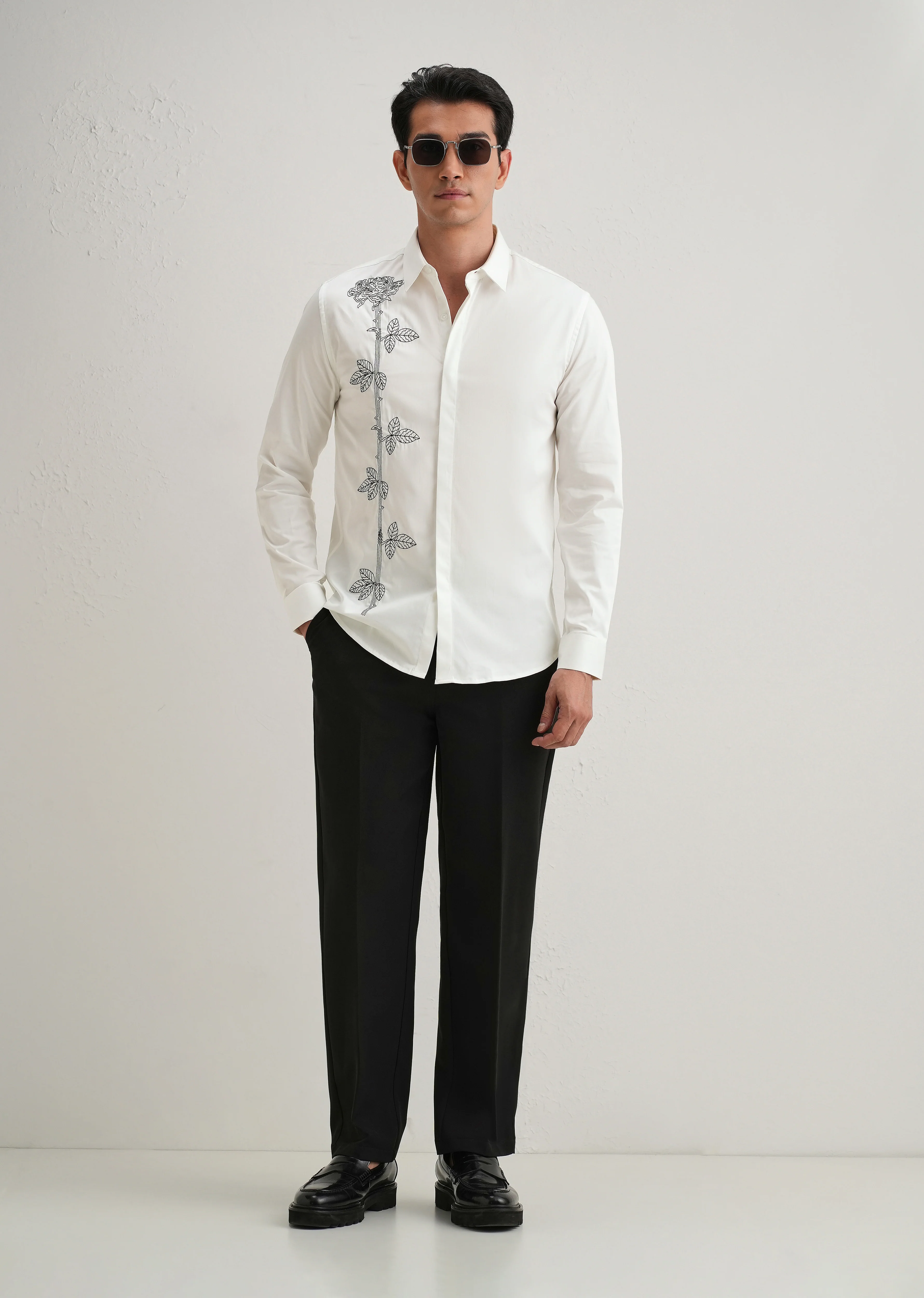 Rose Needle Work White Shirt - Image 6