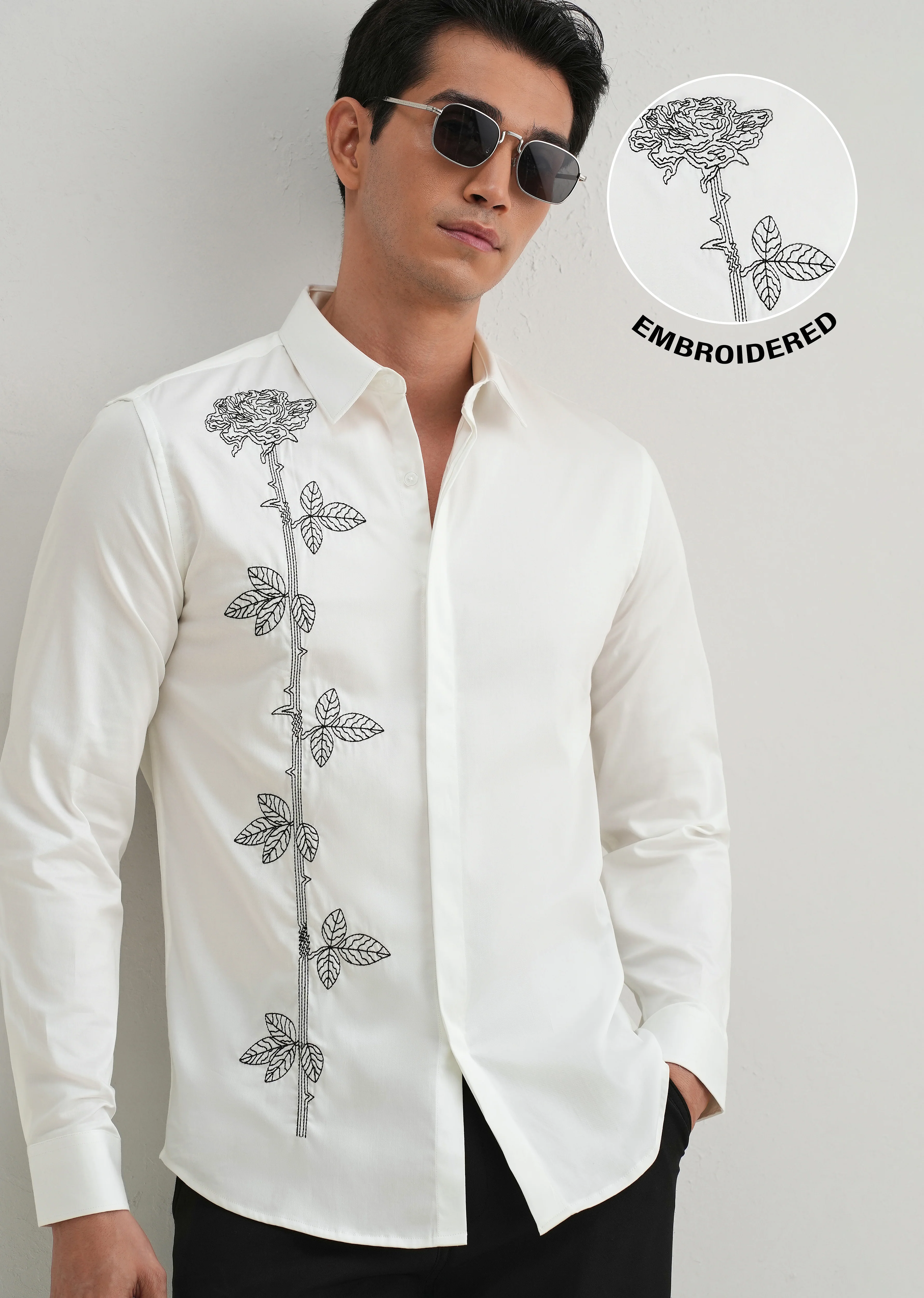 Rose Needle Work White Shirt - Image 7