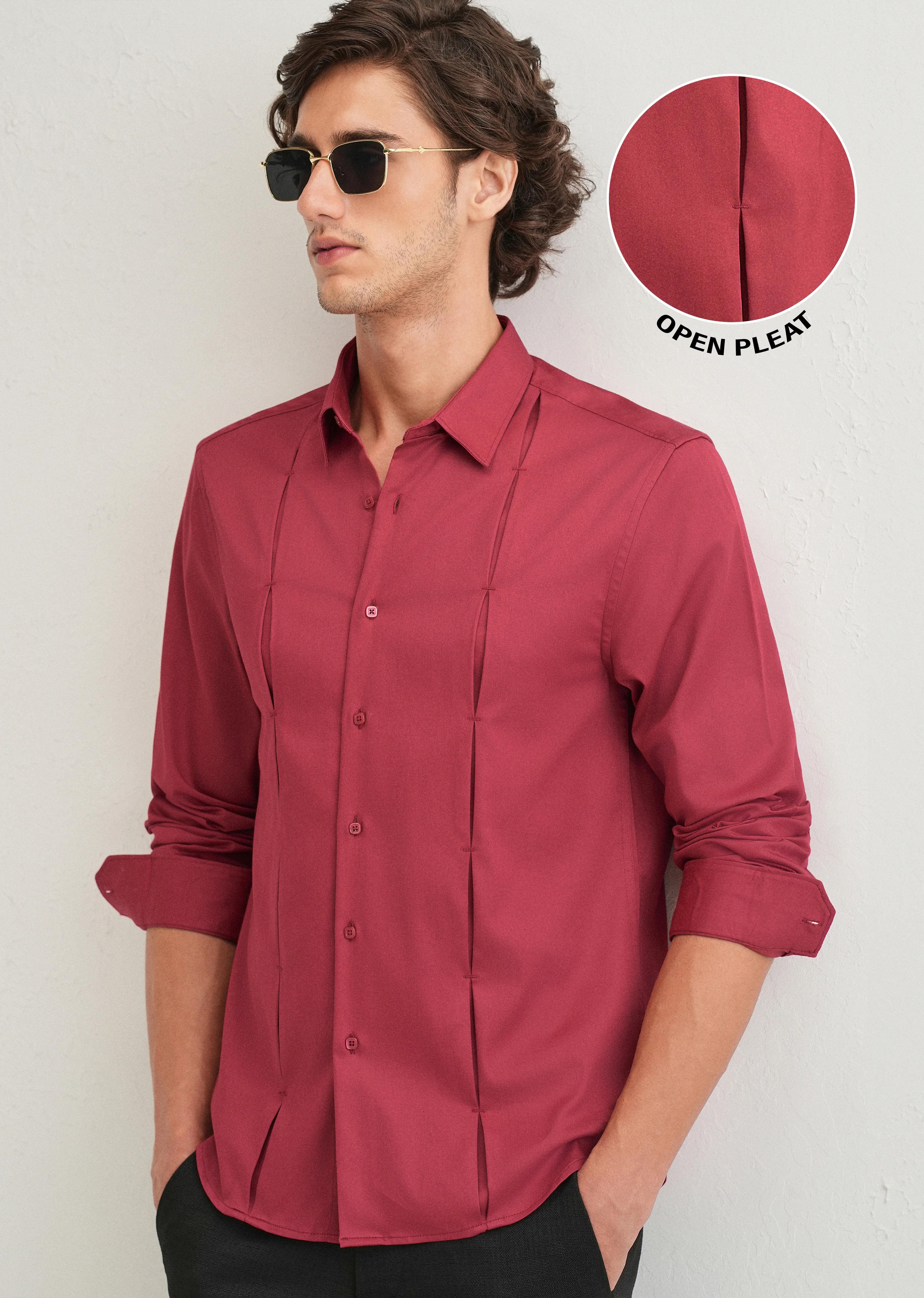 Ruby Red Front Panel Open Pleat Shirt