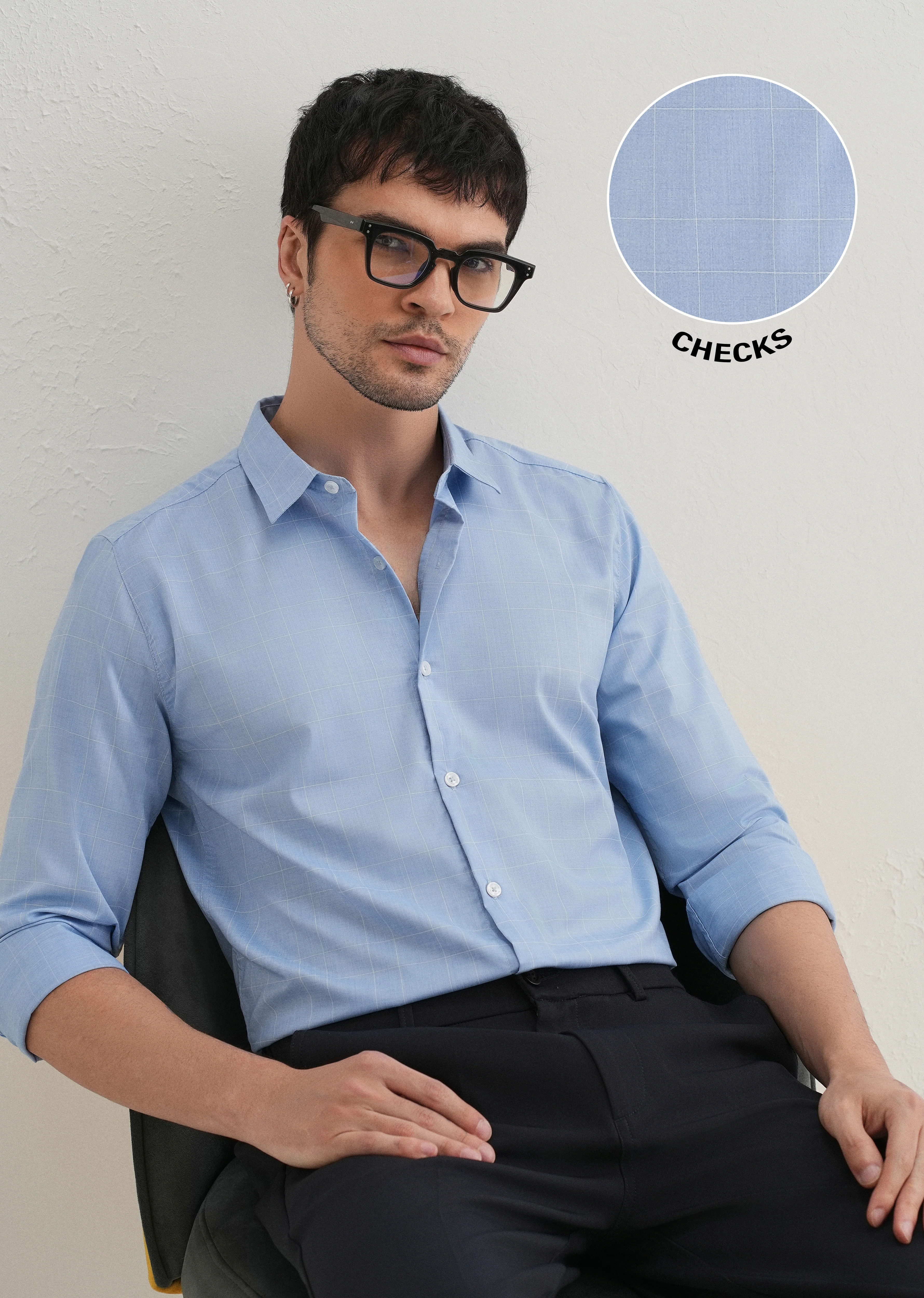 Sky Blue Windowpane Check Shirt