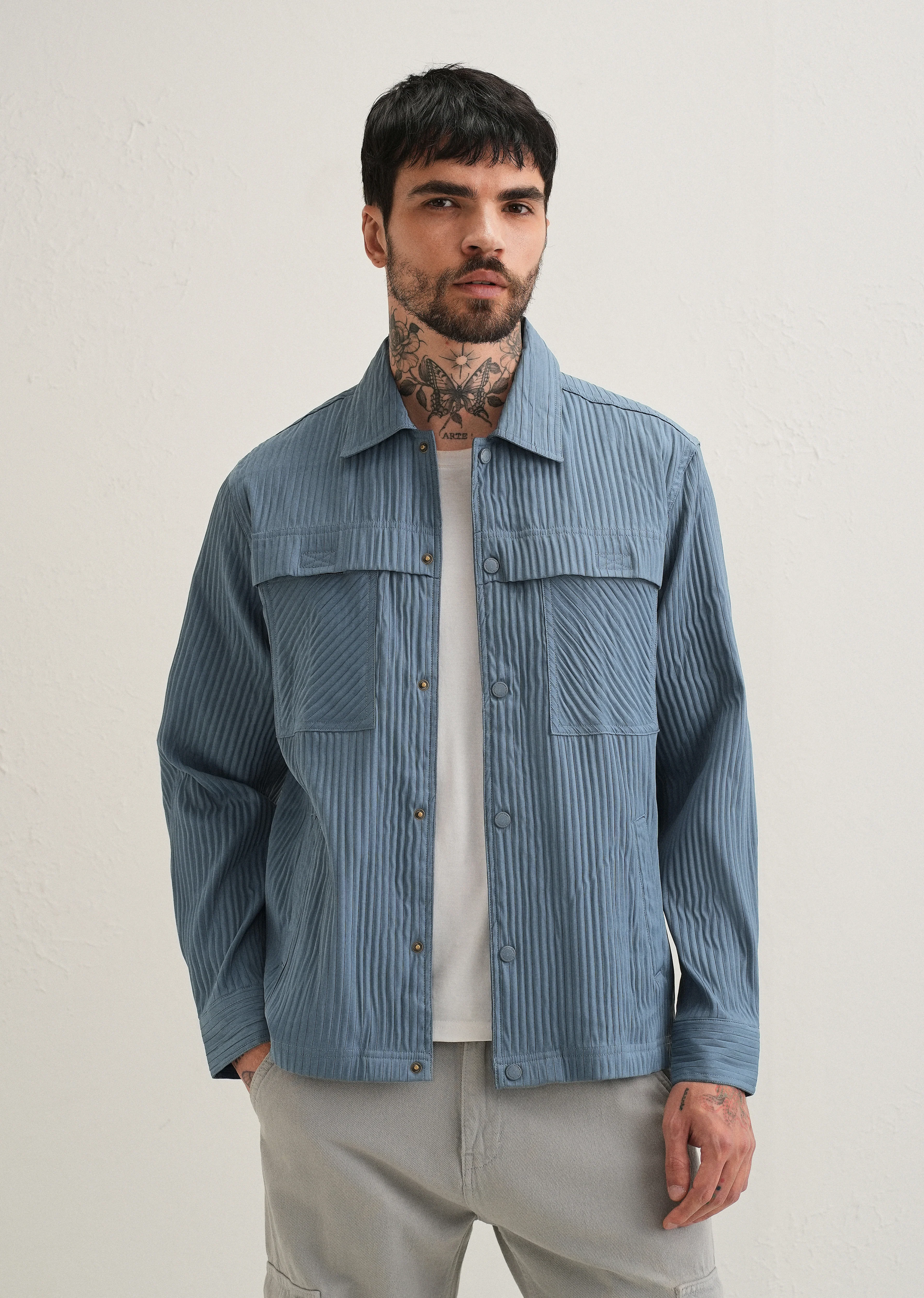 Slate Blue Textured Utility Shacket