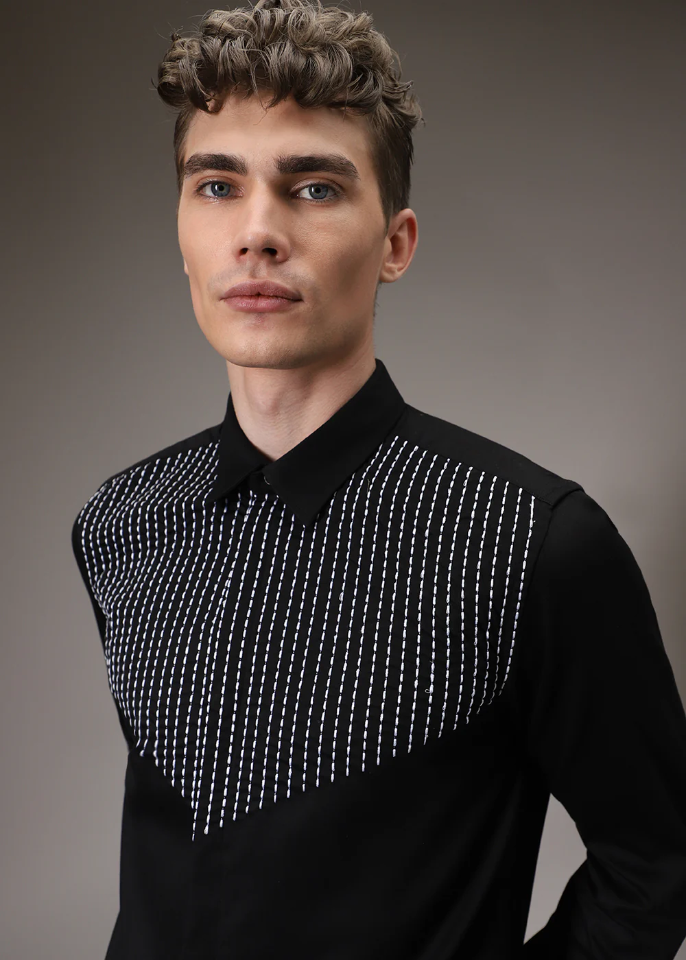Stride Line Needle Work Black Shirt