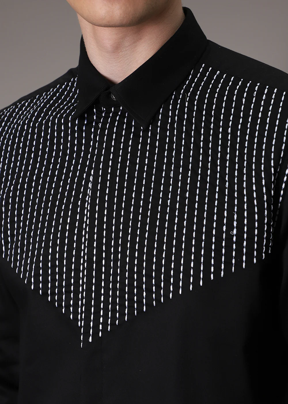 Stride Line Needle Work Black Shirt - Image 2