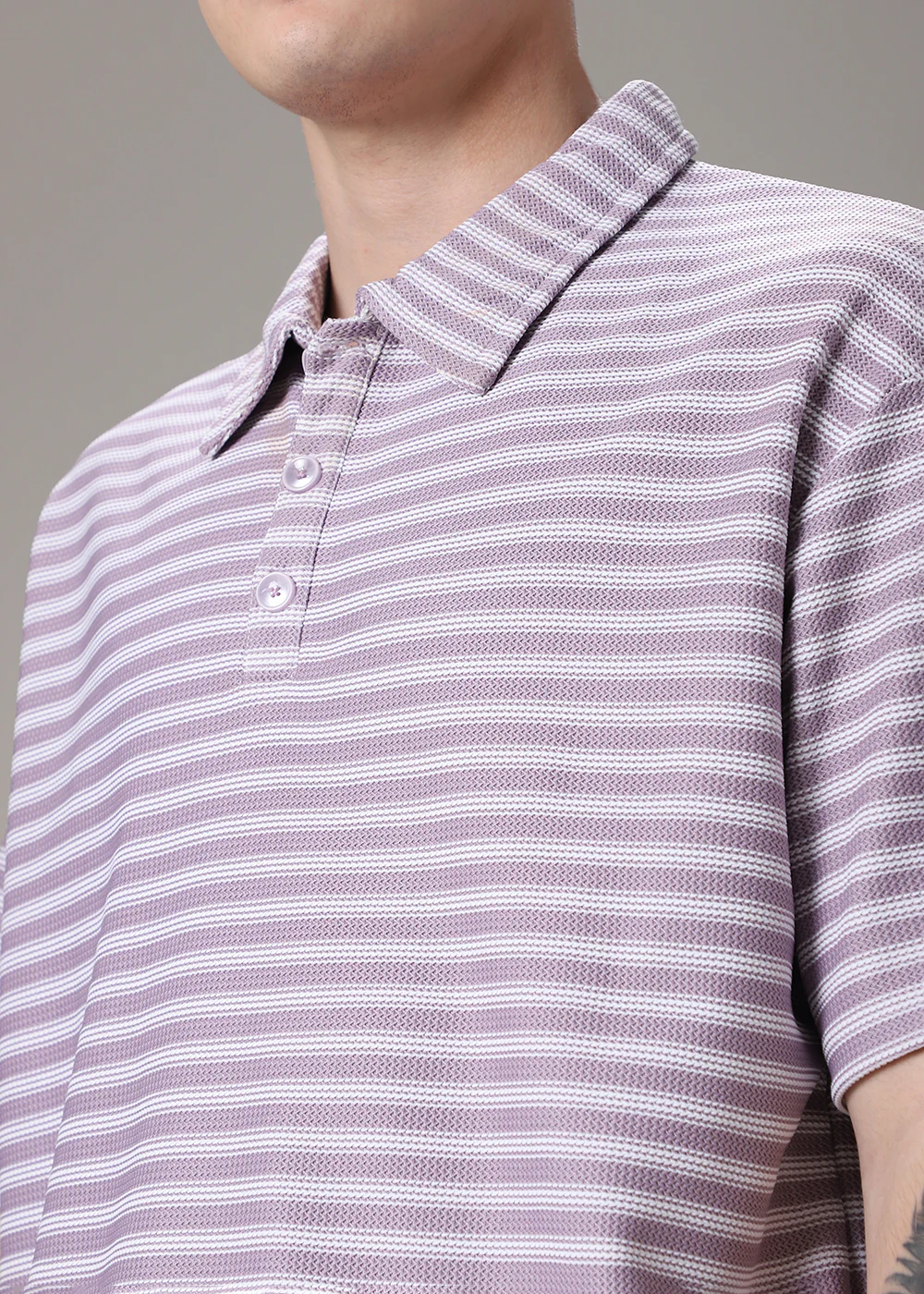 Striped Lavender Oversized Polo T-shirt - Image 2