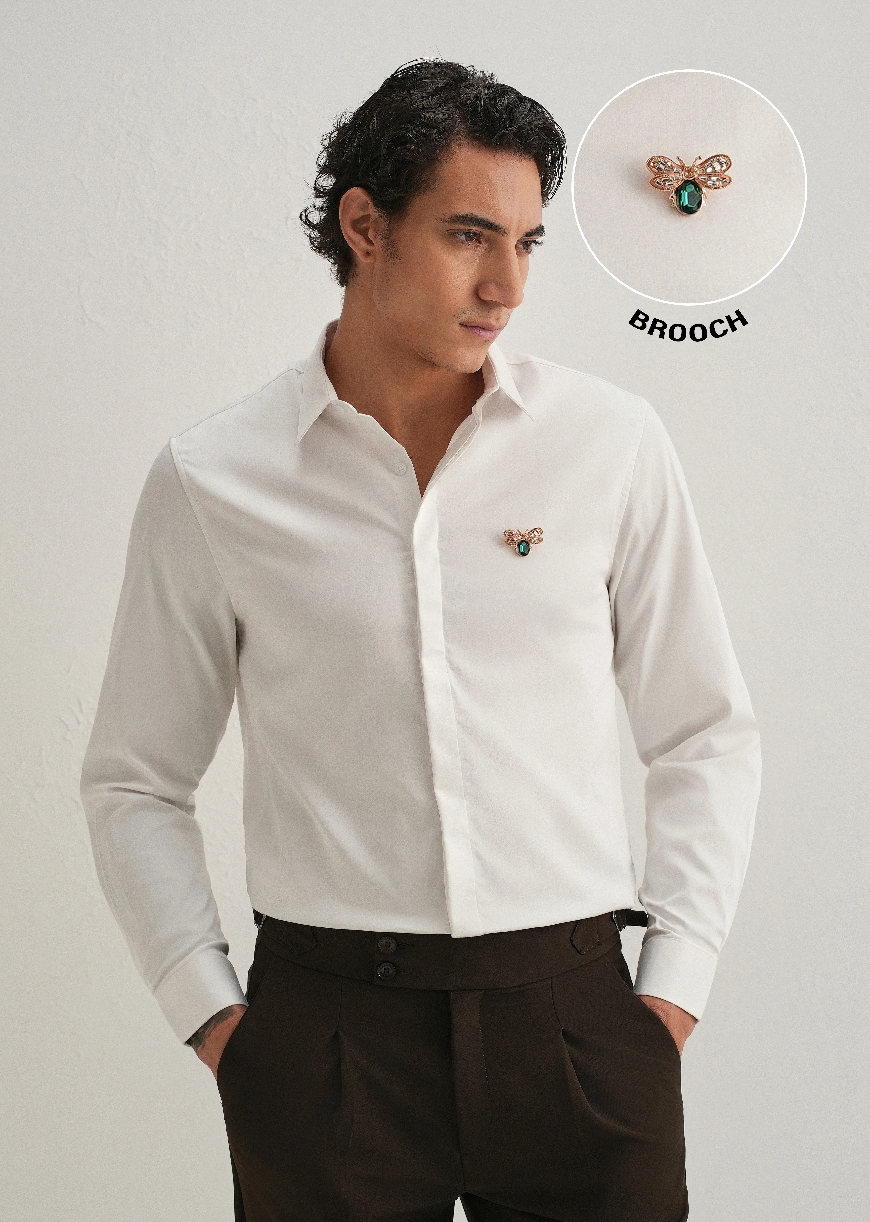 Stud Bee Embellished White Designer Shirt