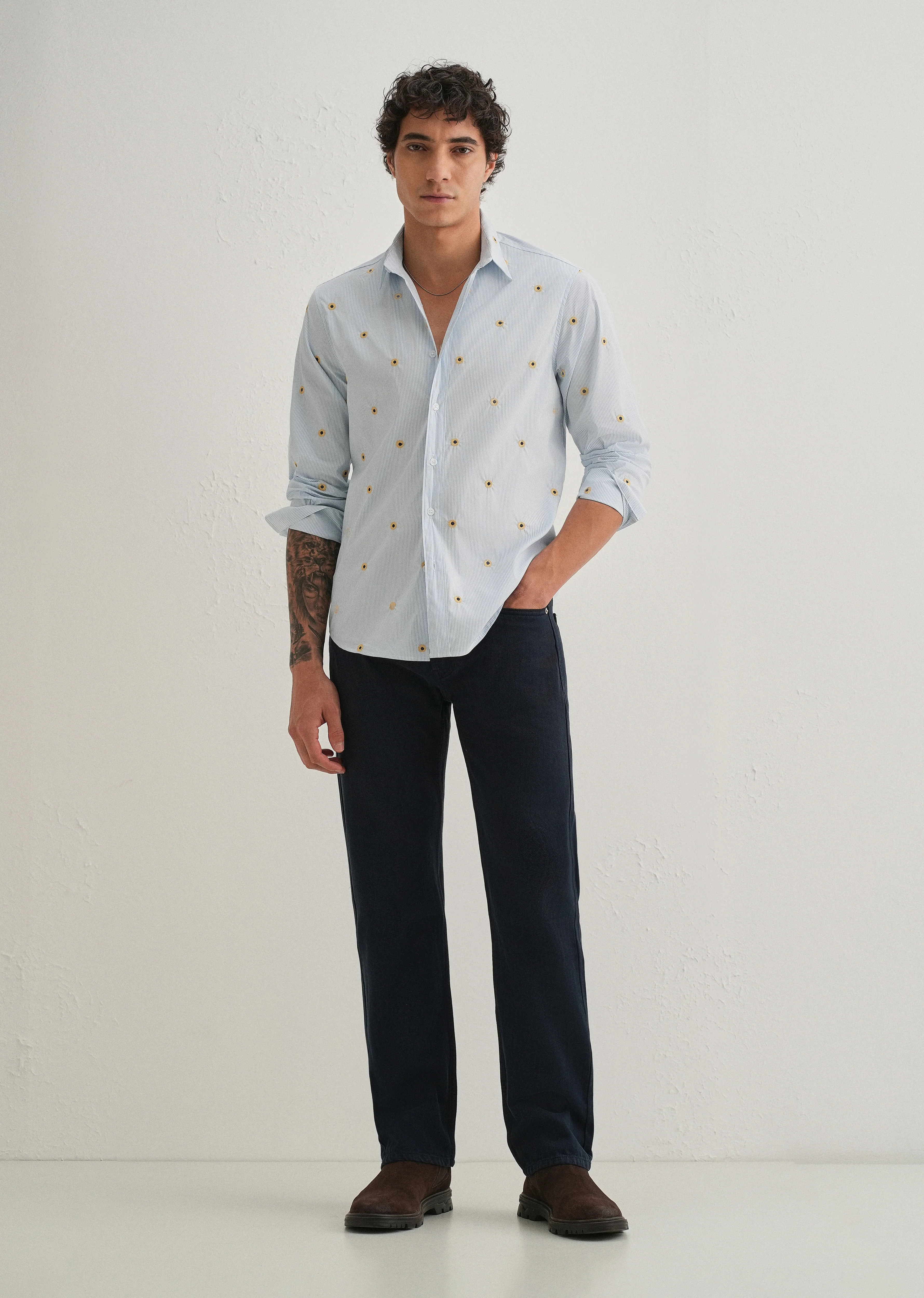 Sunflower Embroidery Light Blue Stripe Shirt - Image 6
