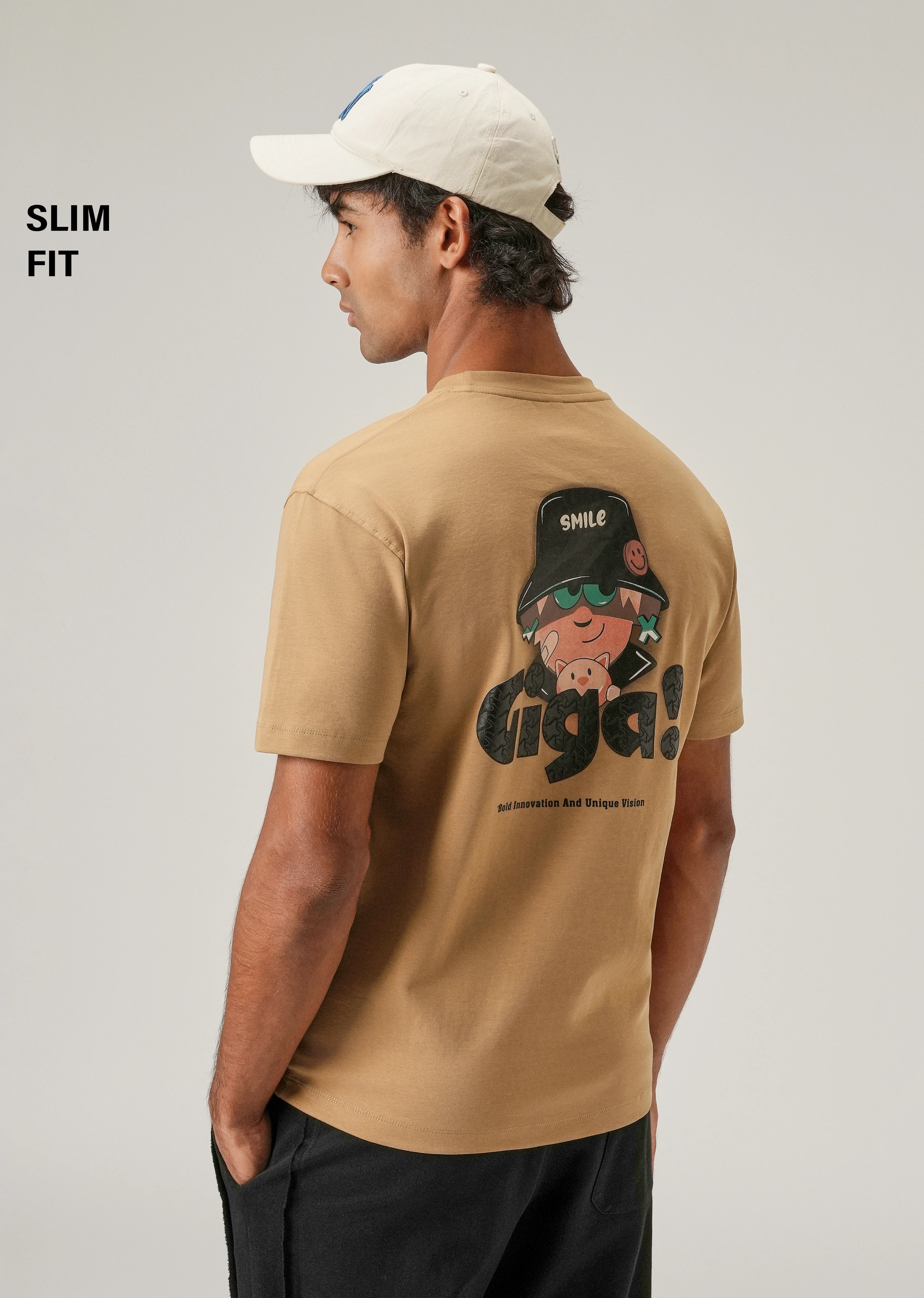 Tan Back Print Slim Fit T-Shirt