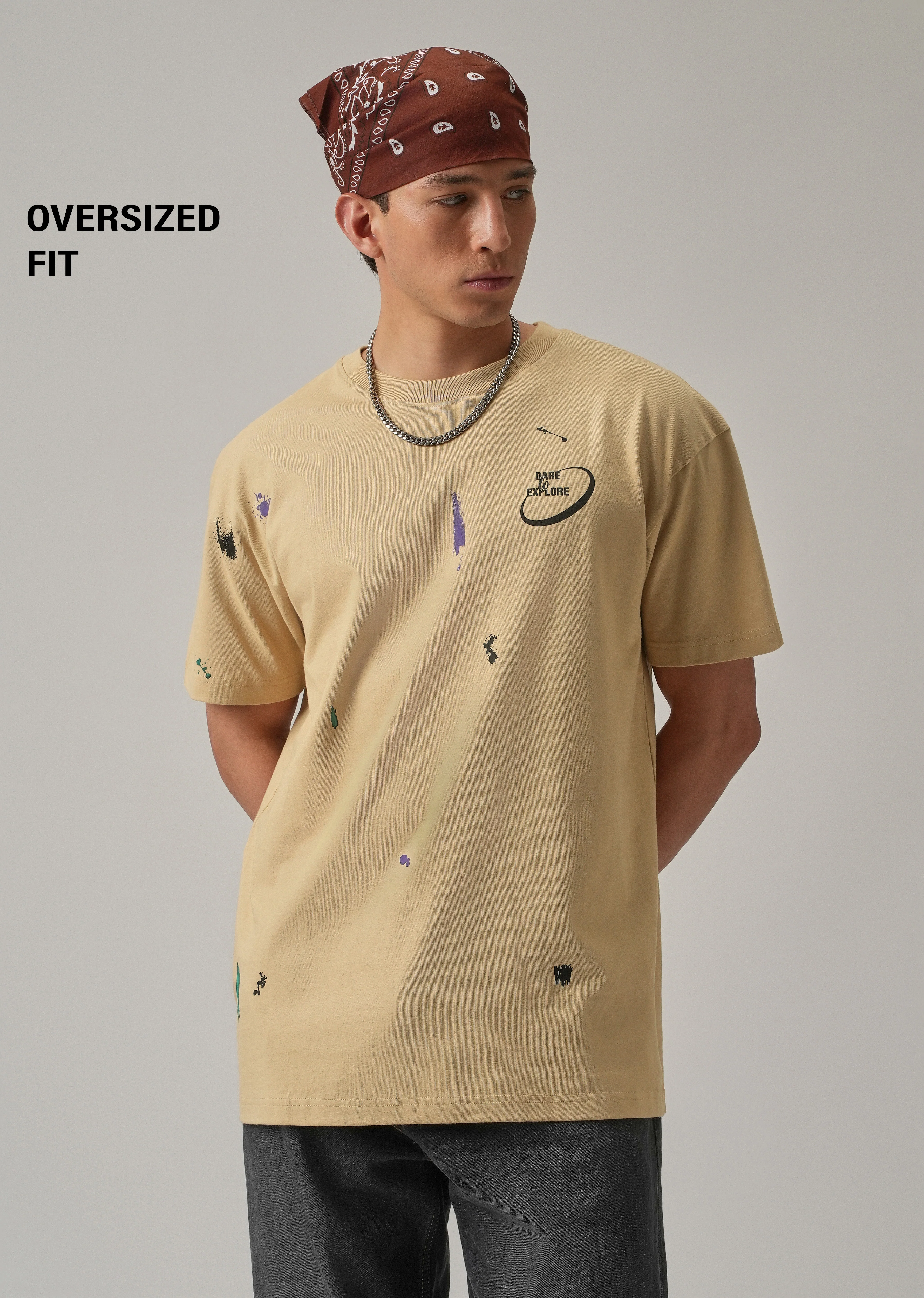 Tan Back Printed Oversized T-Shirt