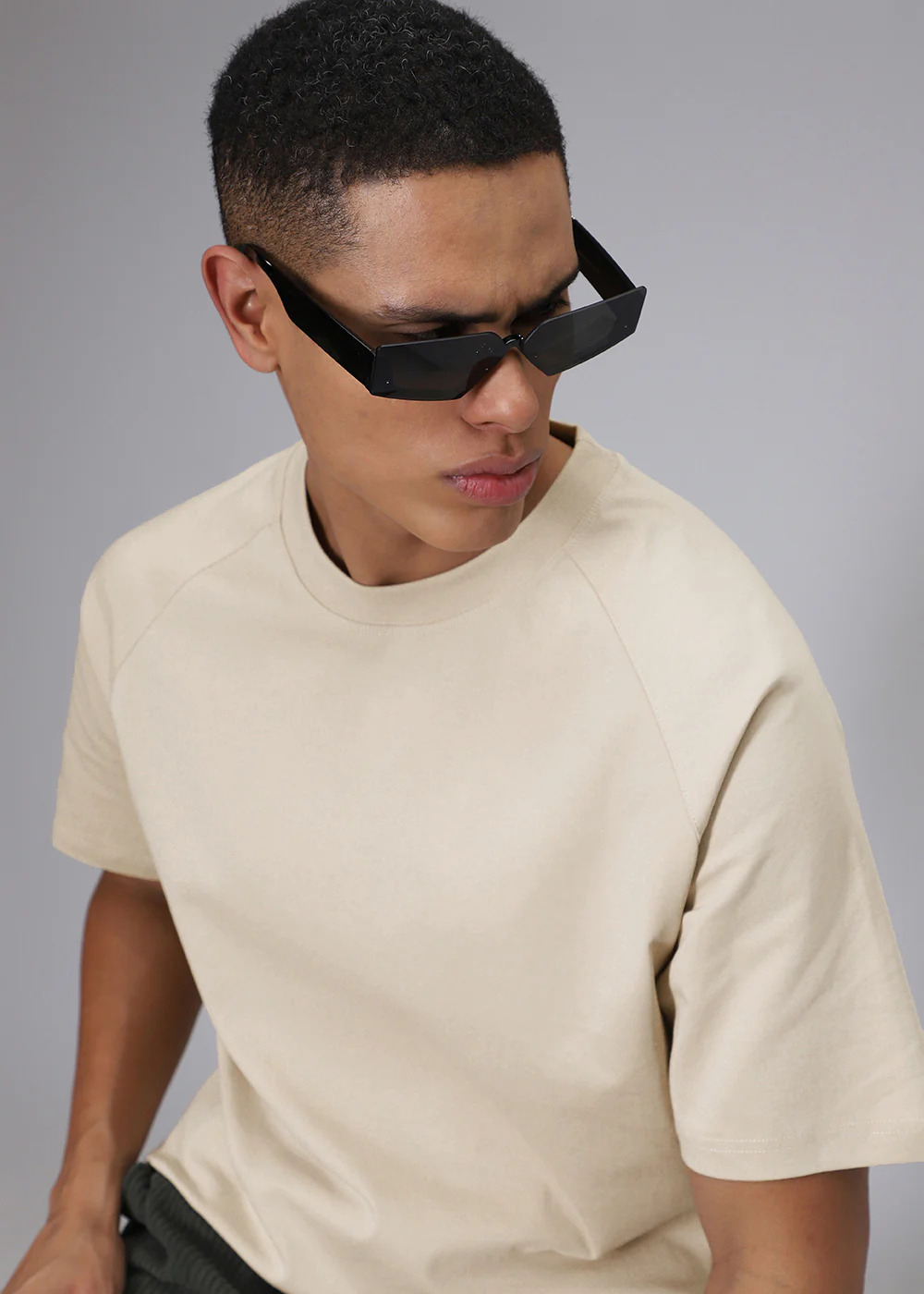 Tan Beige Plain Raglan Oversized T-shirt
