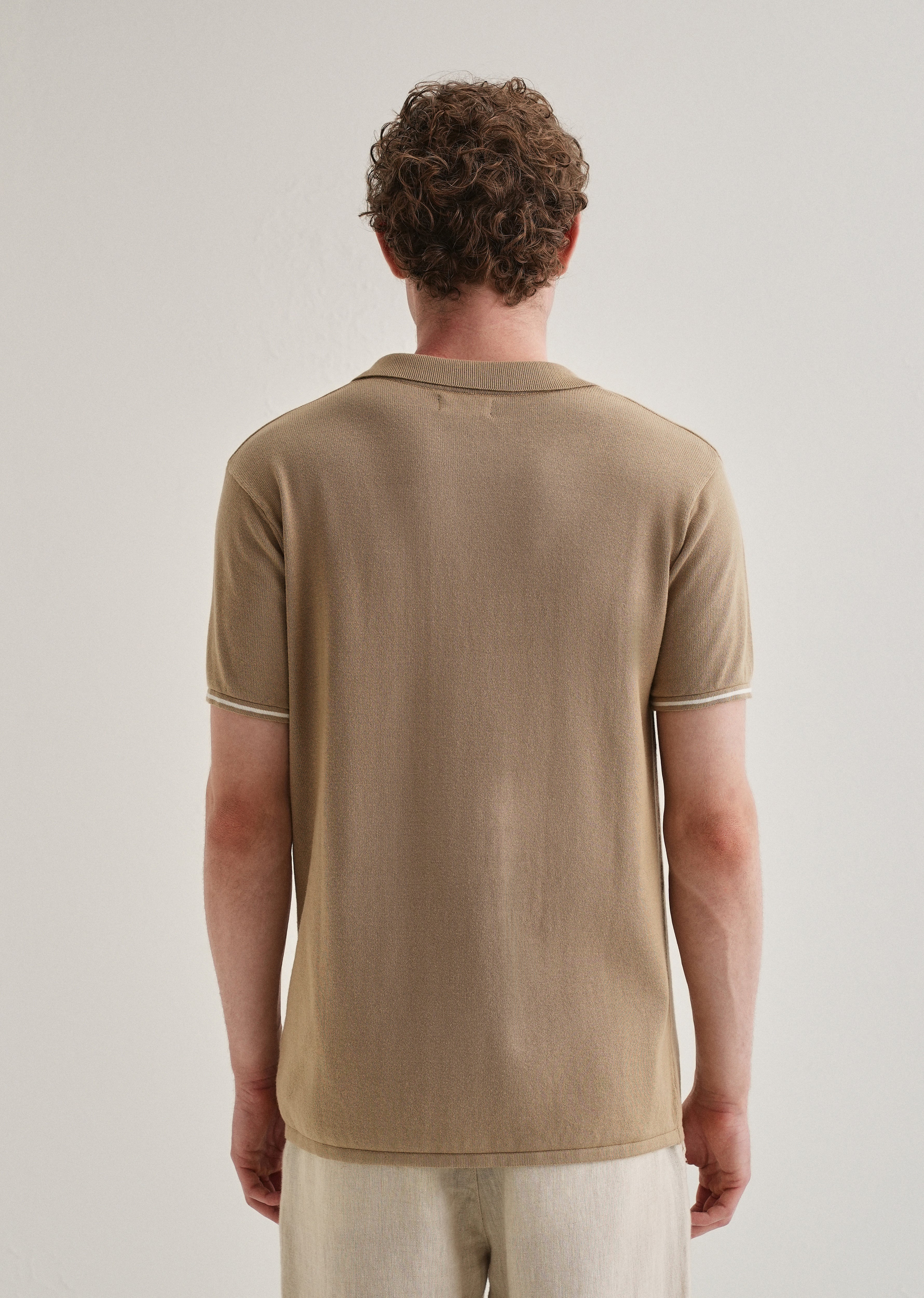 Tan Plain Knit Cuban Collar Shirt - Image 2