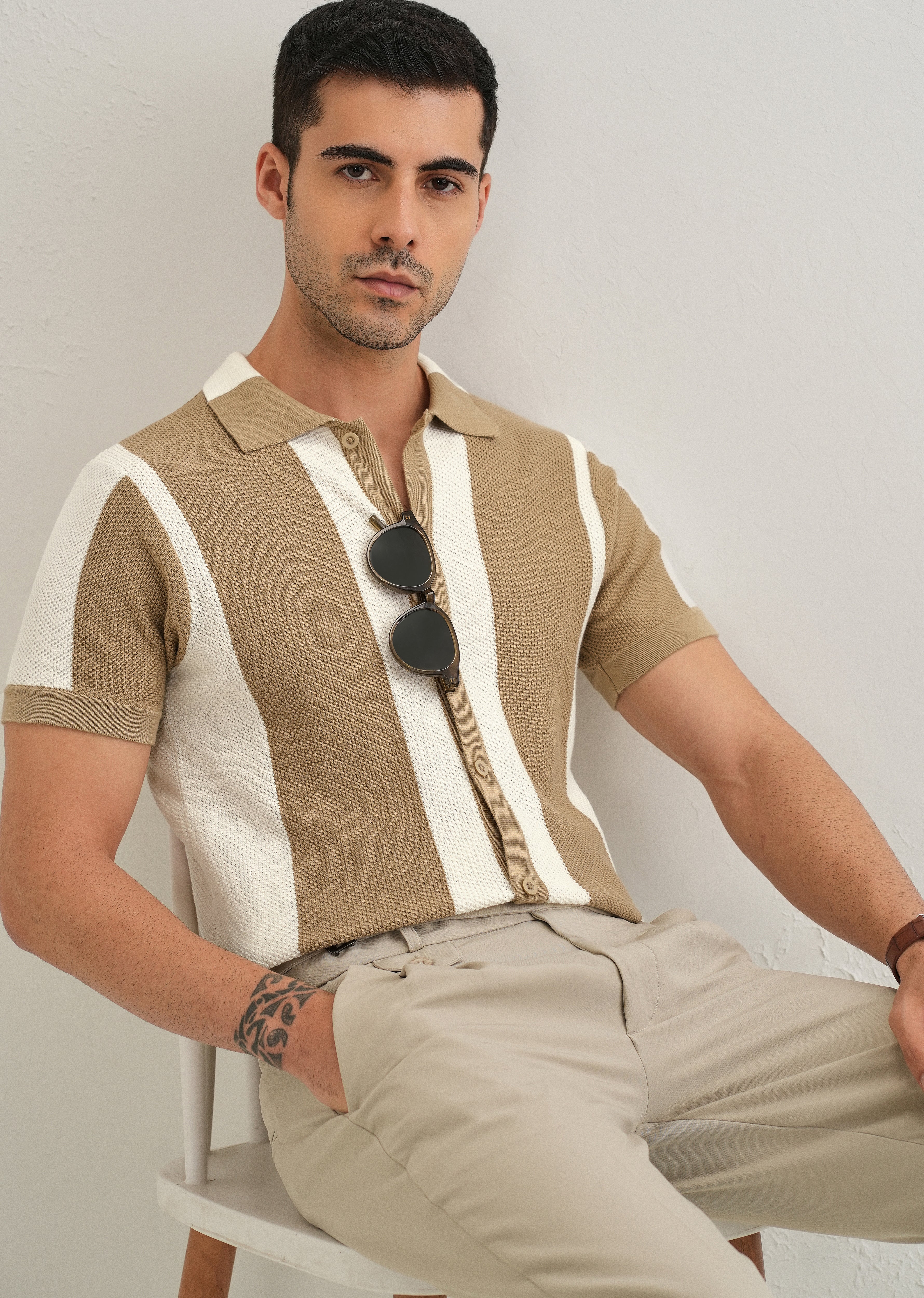 Tan Stripe Knitted Shirt