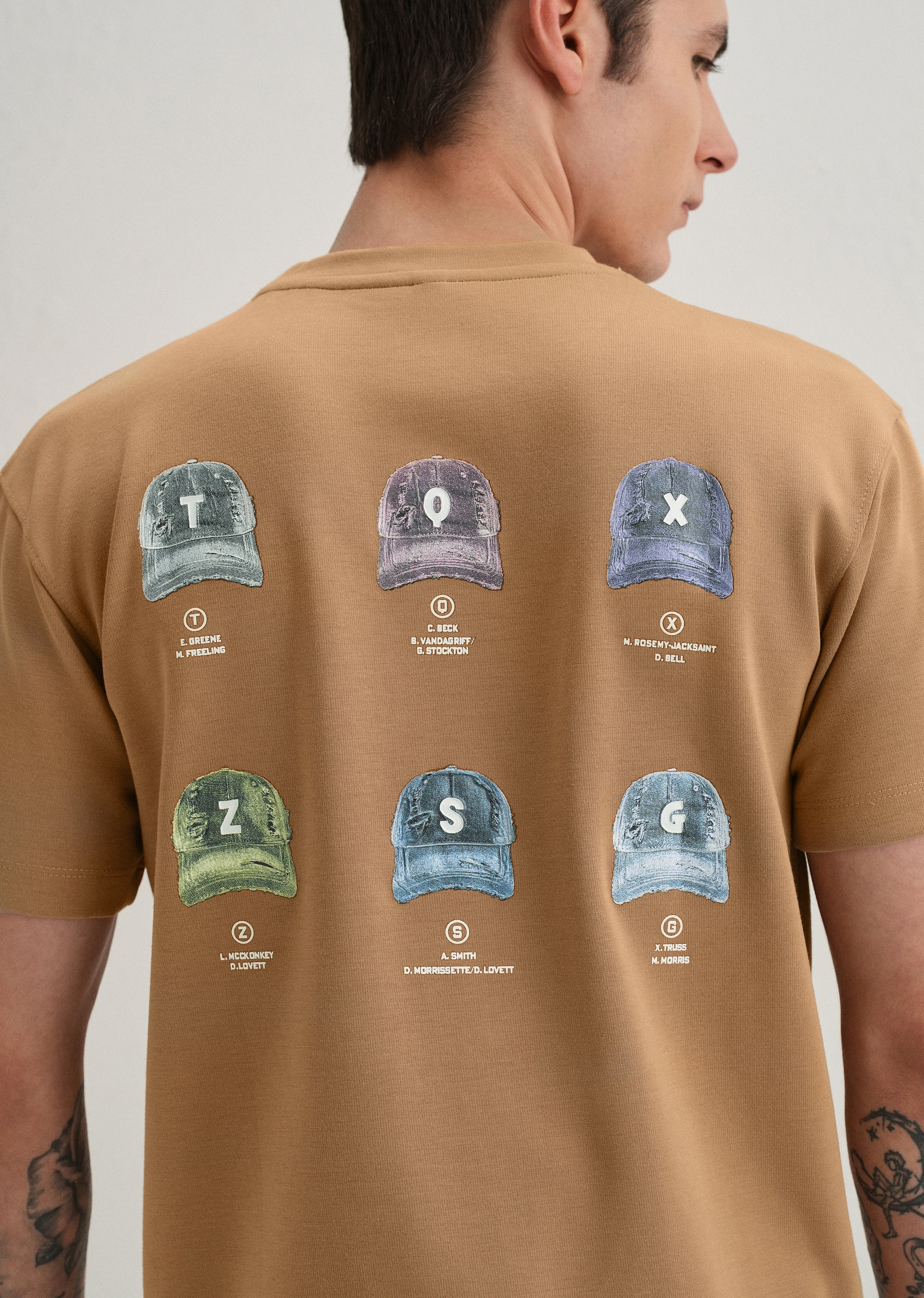 Tan Textured Back Print T-Shirt - Image 6