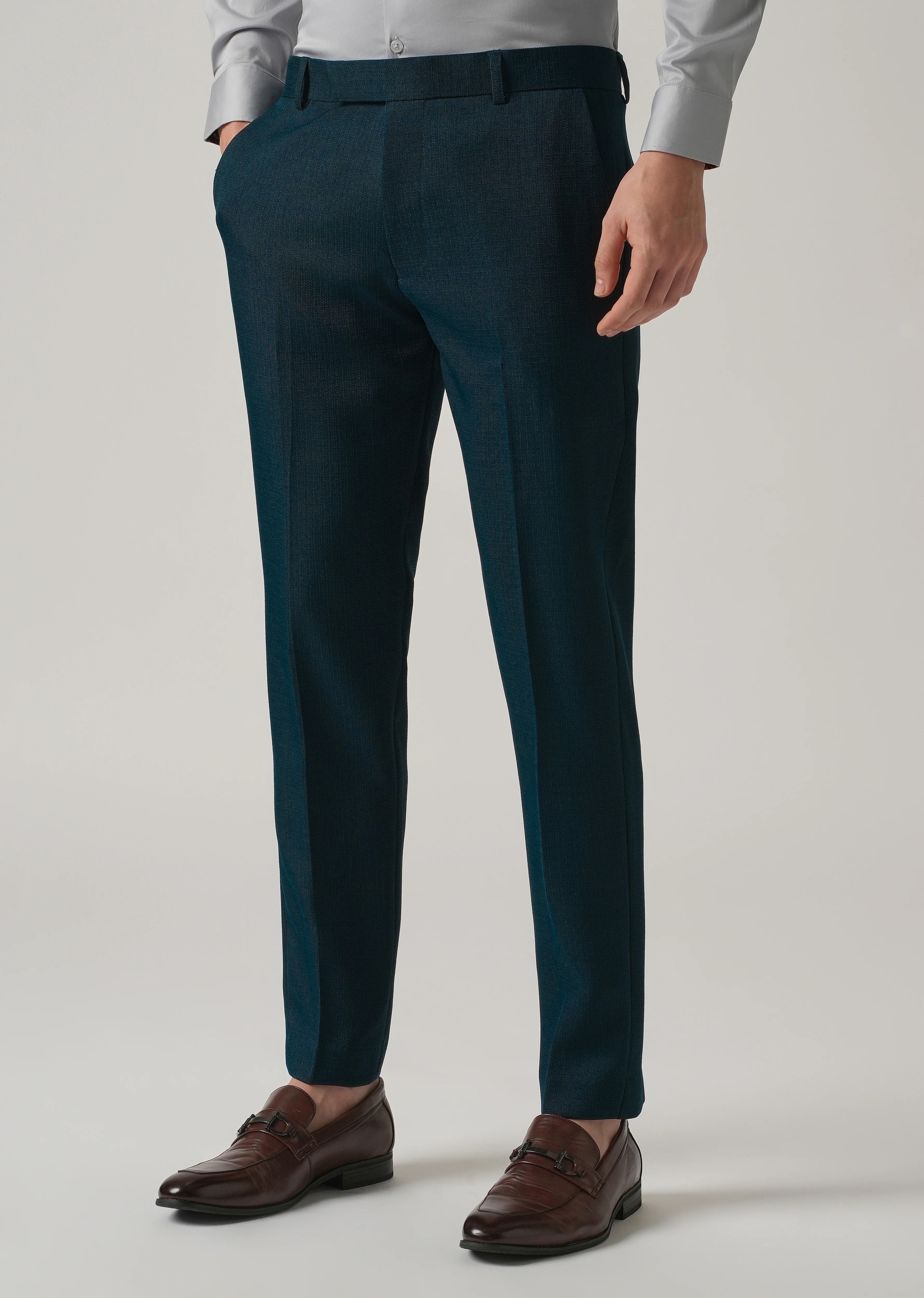 Teal Blue Blended Linen Formal Trouser - Image 4