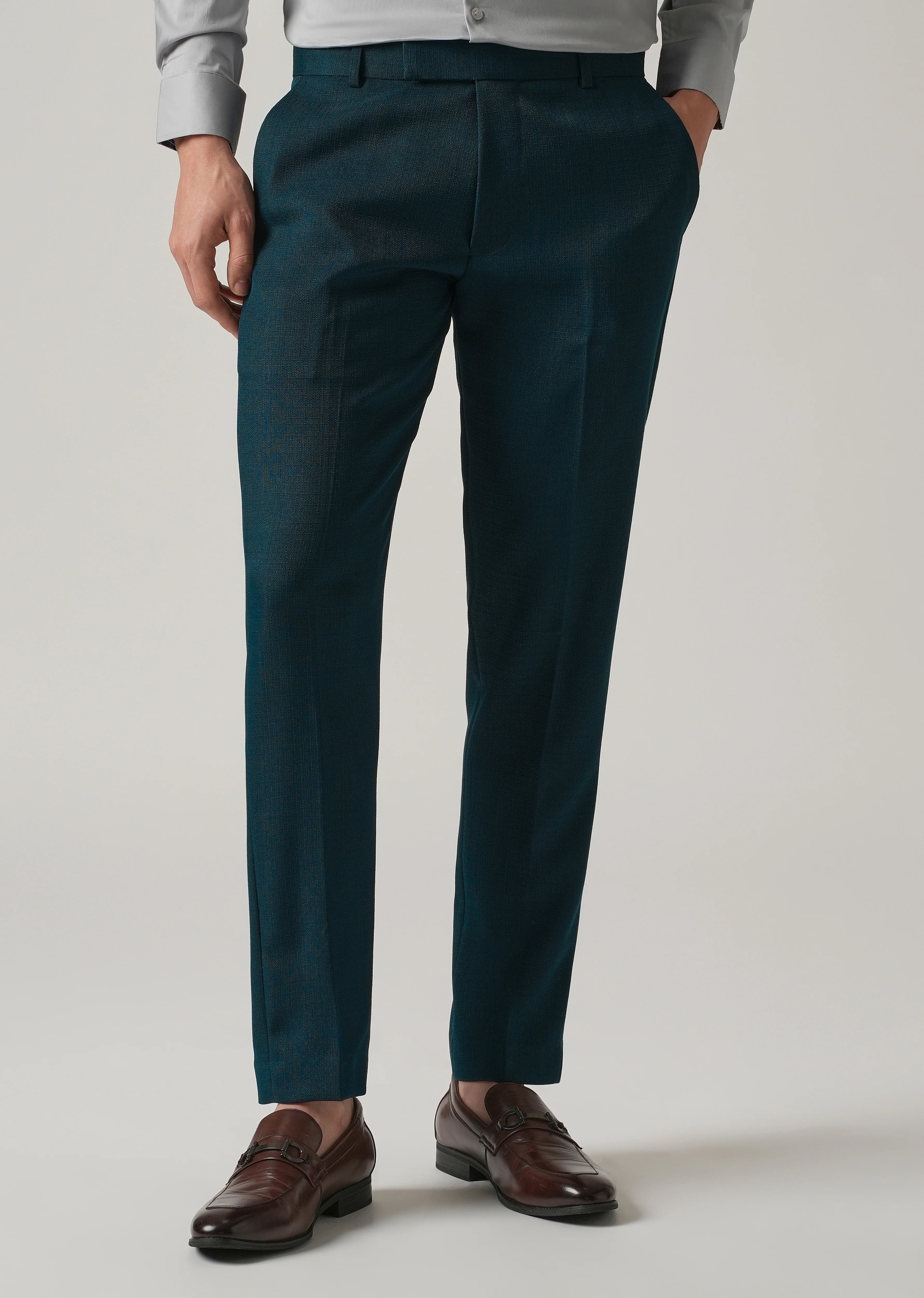 Teal Blue Blended Linen Formal Trouser - Image 7