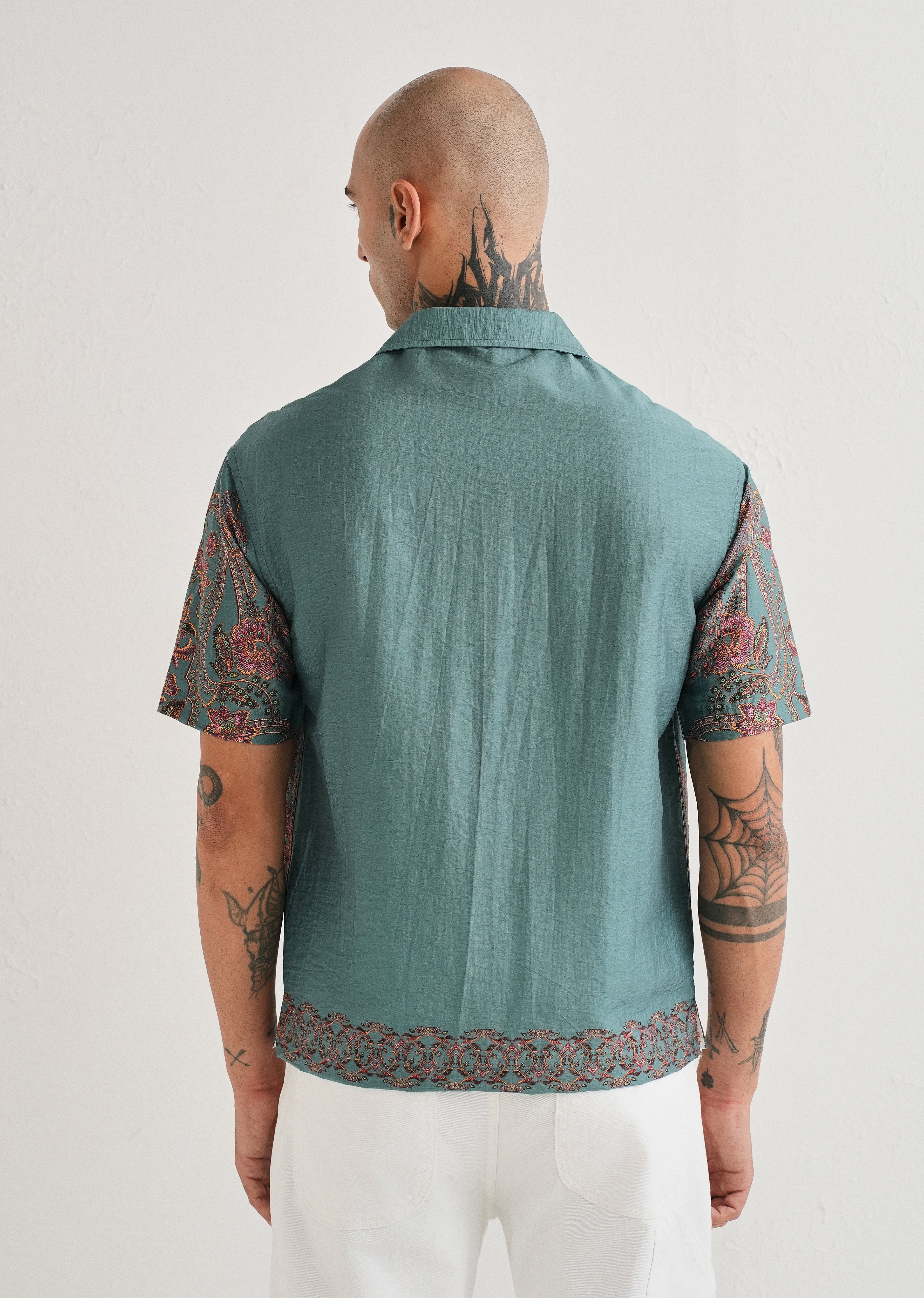 Teal Ornate Paisley Printed Shirt - Image 3