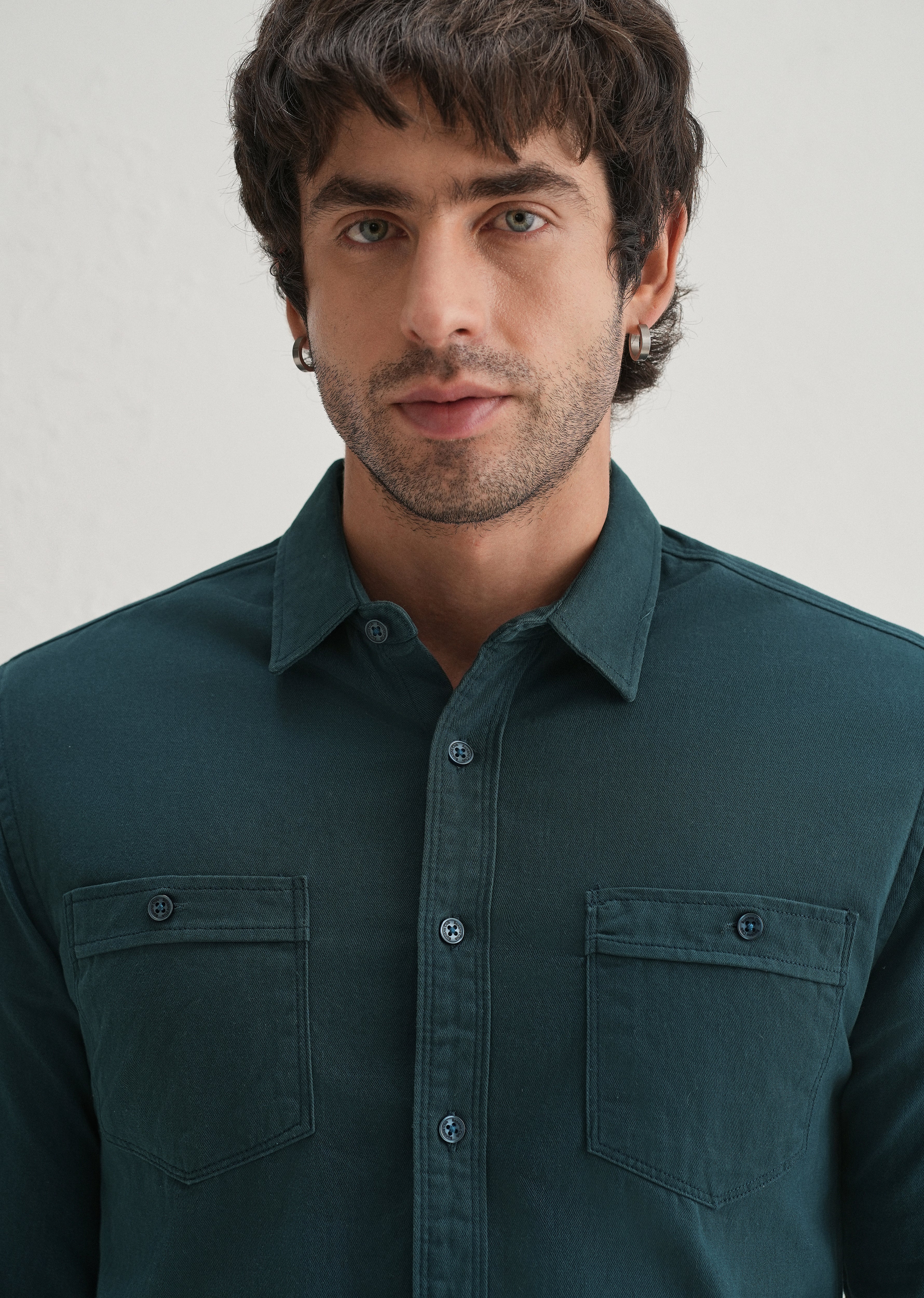Teal Plain Double Pocket Shirt - Image 5