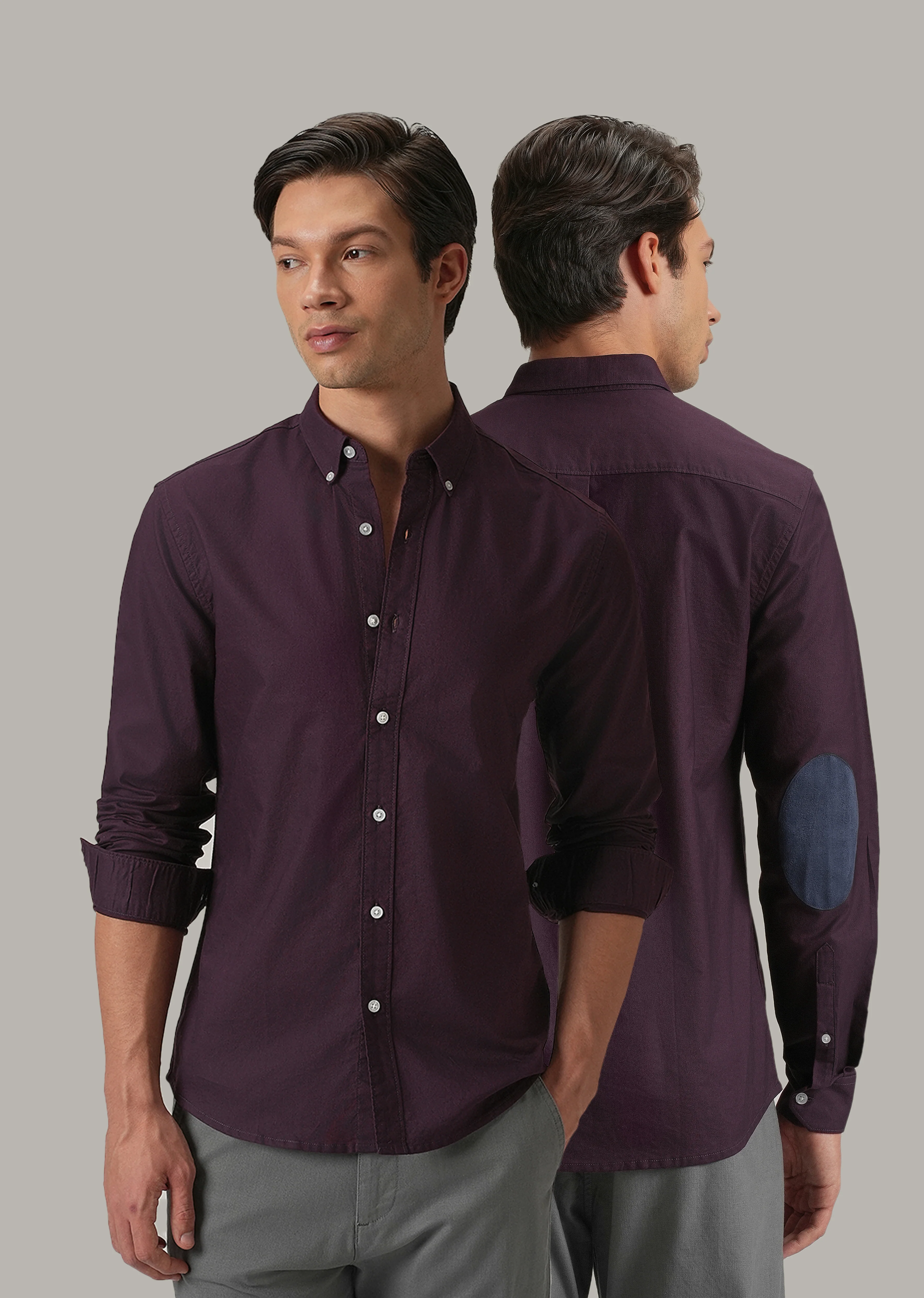 Violet Plain Elbow Patch Oxford Shirt