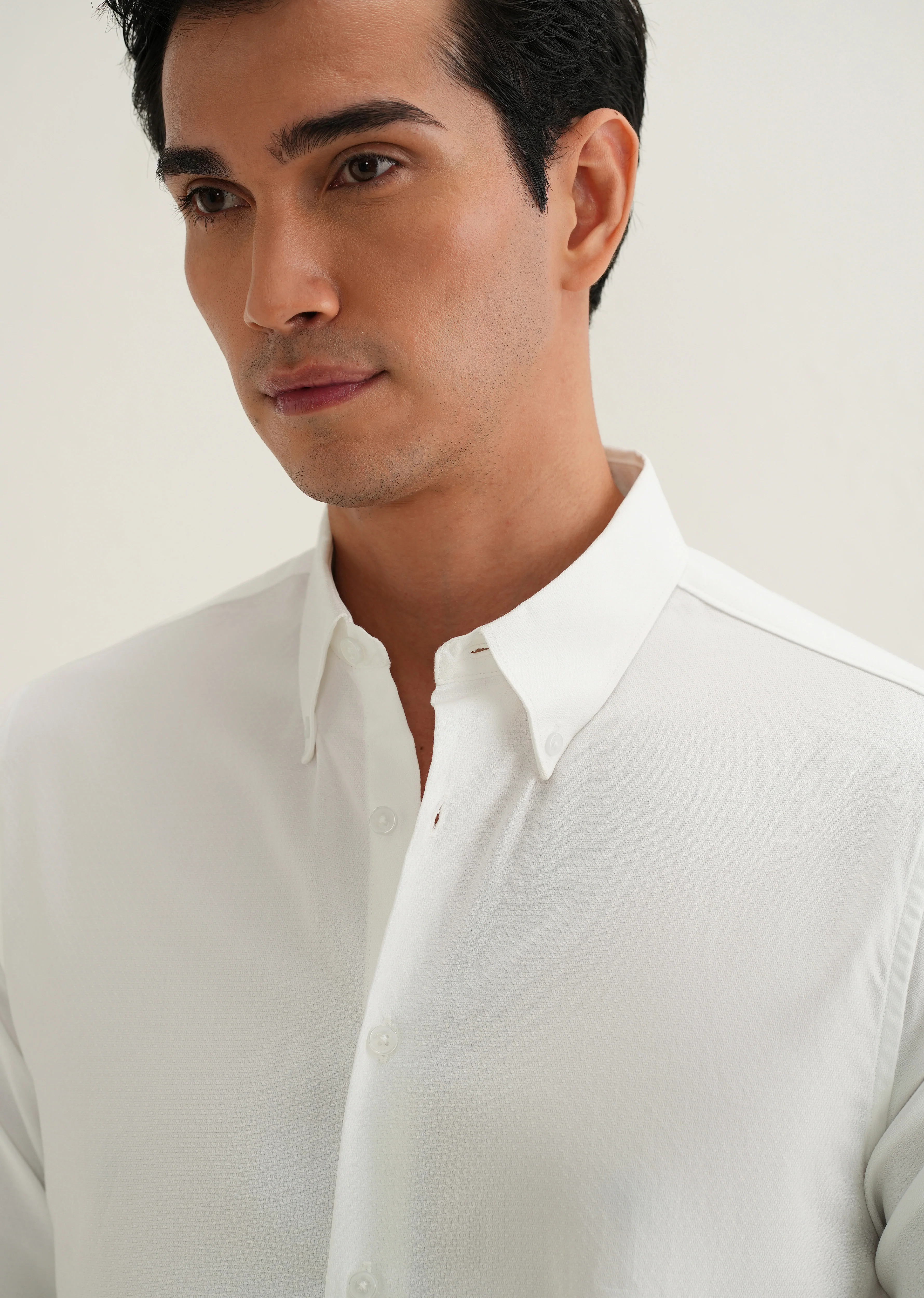 White Dobby Micro-Check Shirt - Image 2