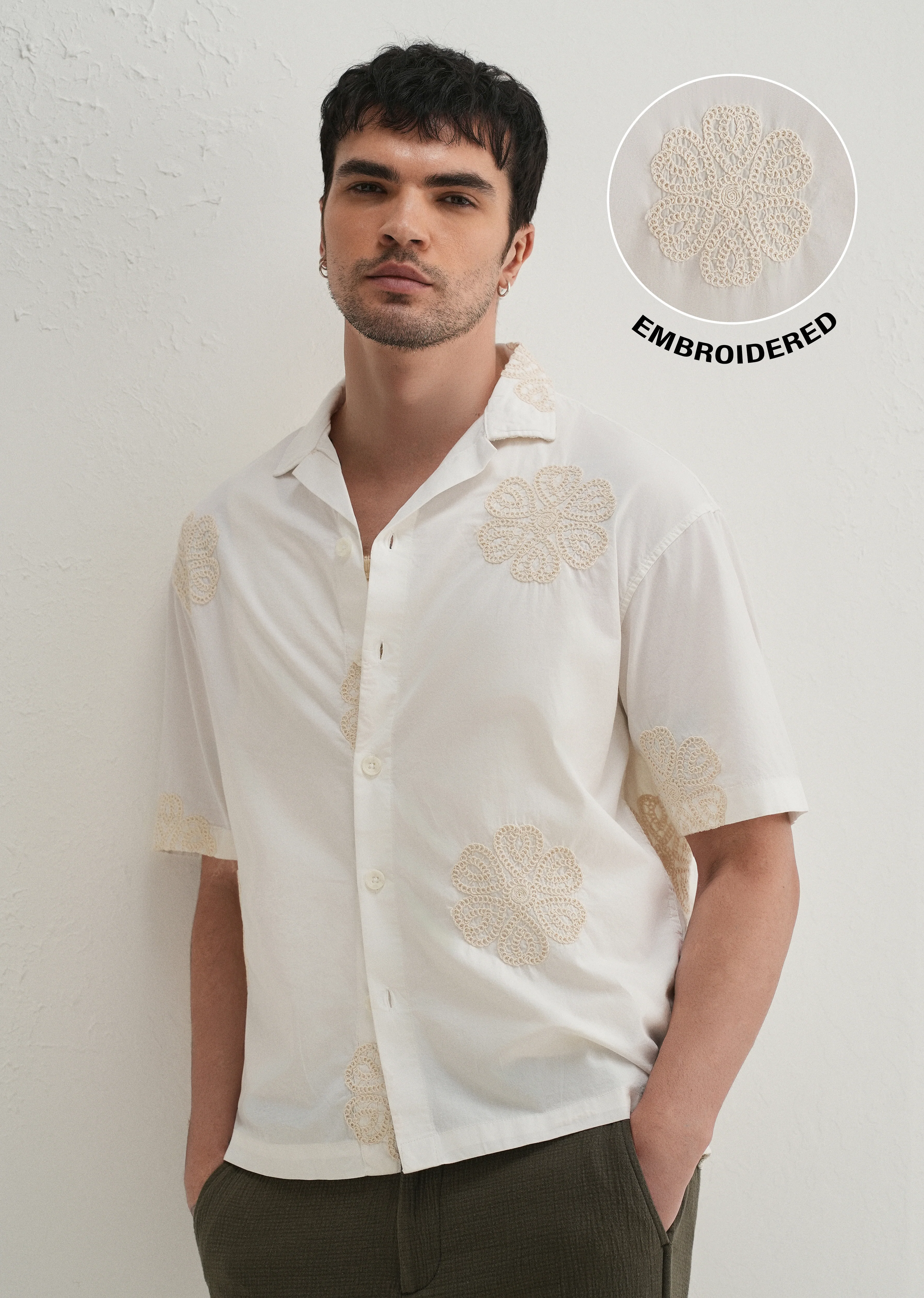 White Medallion Embroidered Shirt