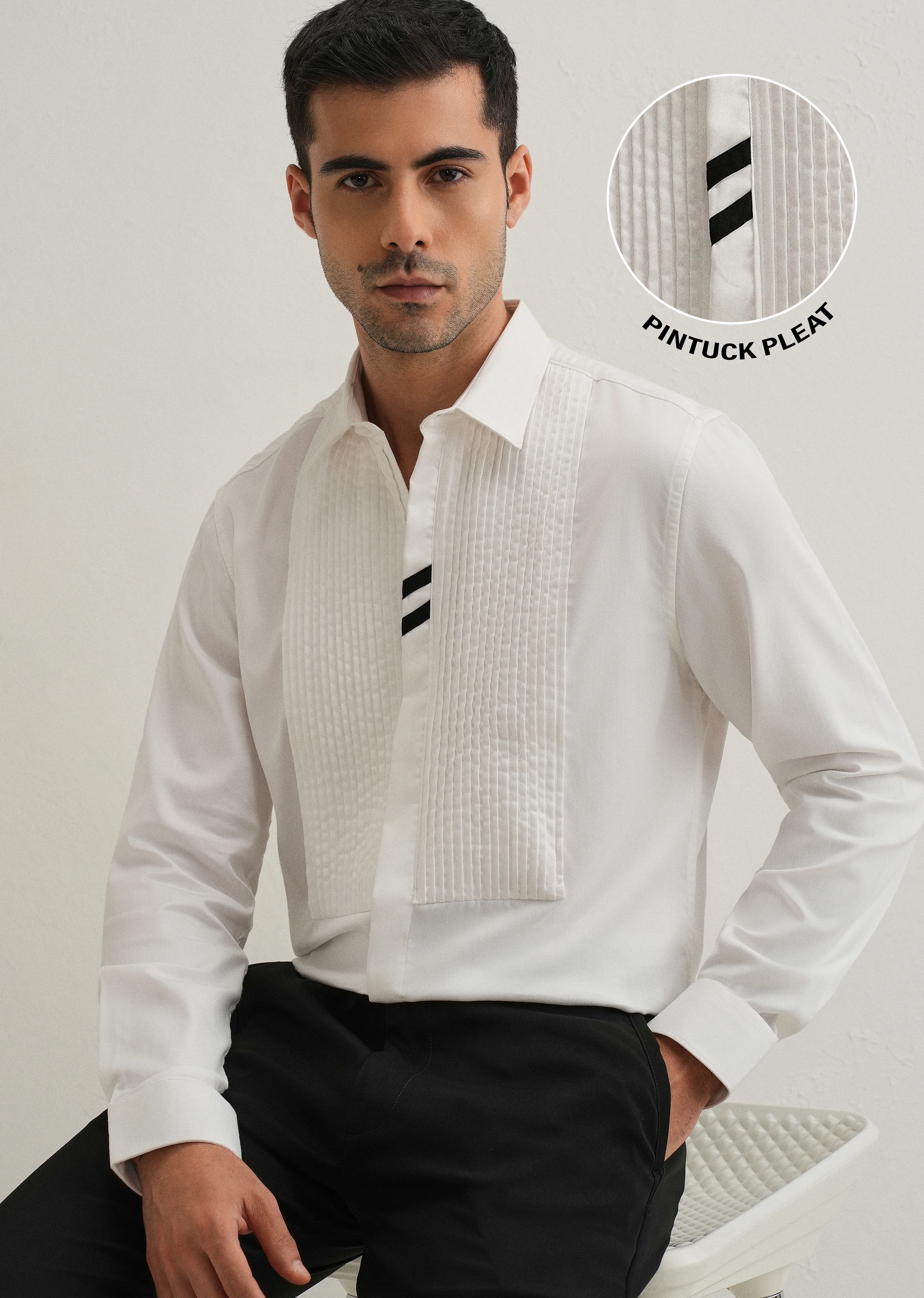 White Pintuck Pleat Designer Shirt
