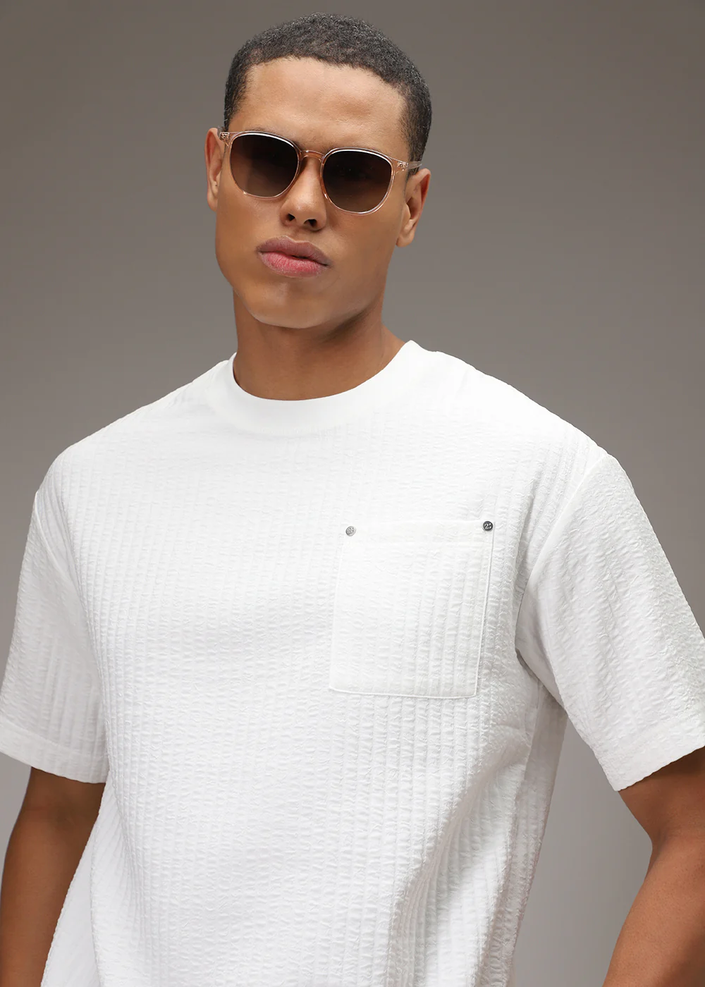 White Plain Textured Oversized T-shirt