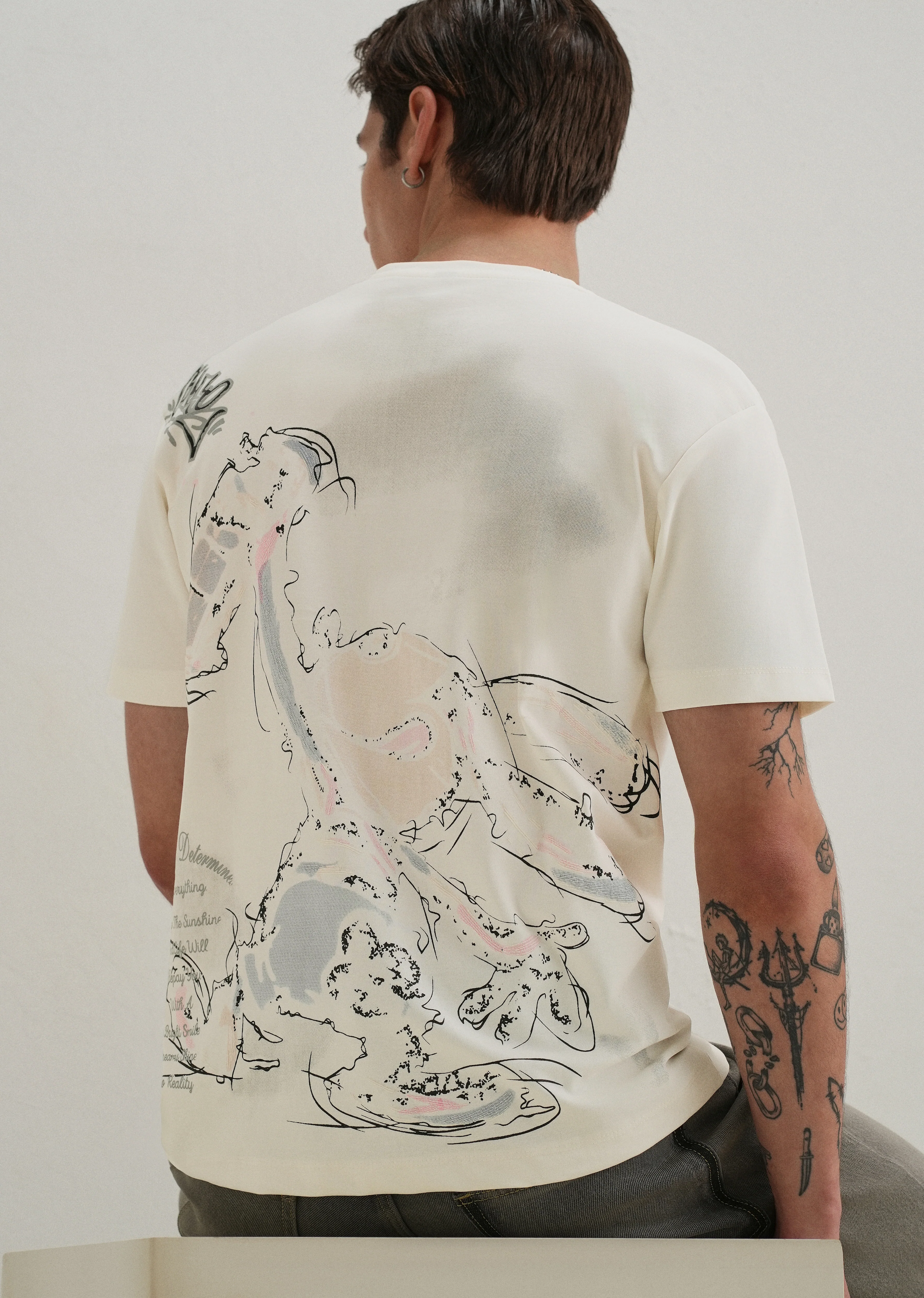 White Textured Back Print T-Shirt