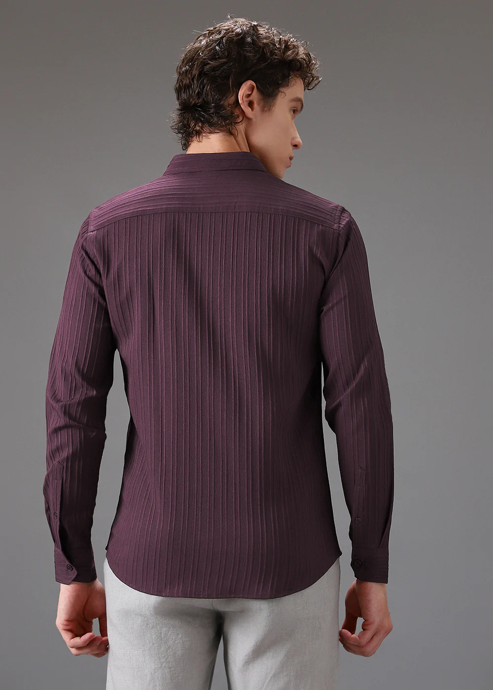 Wine Plain Self Striped Shirt - Image 4